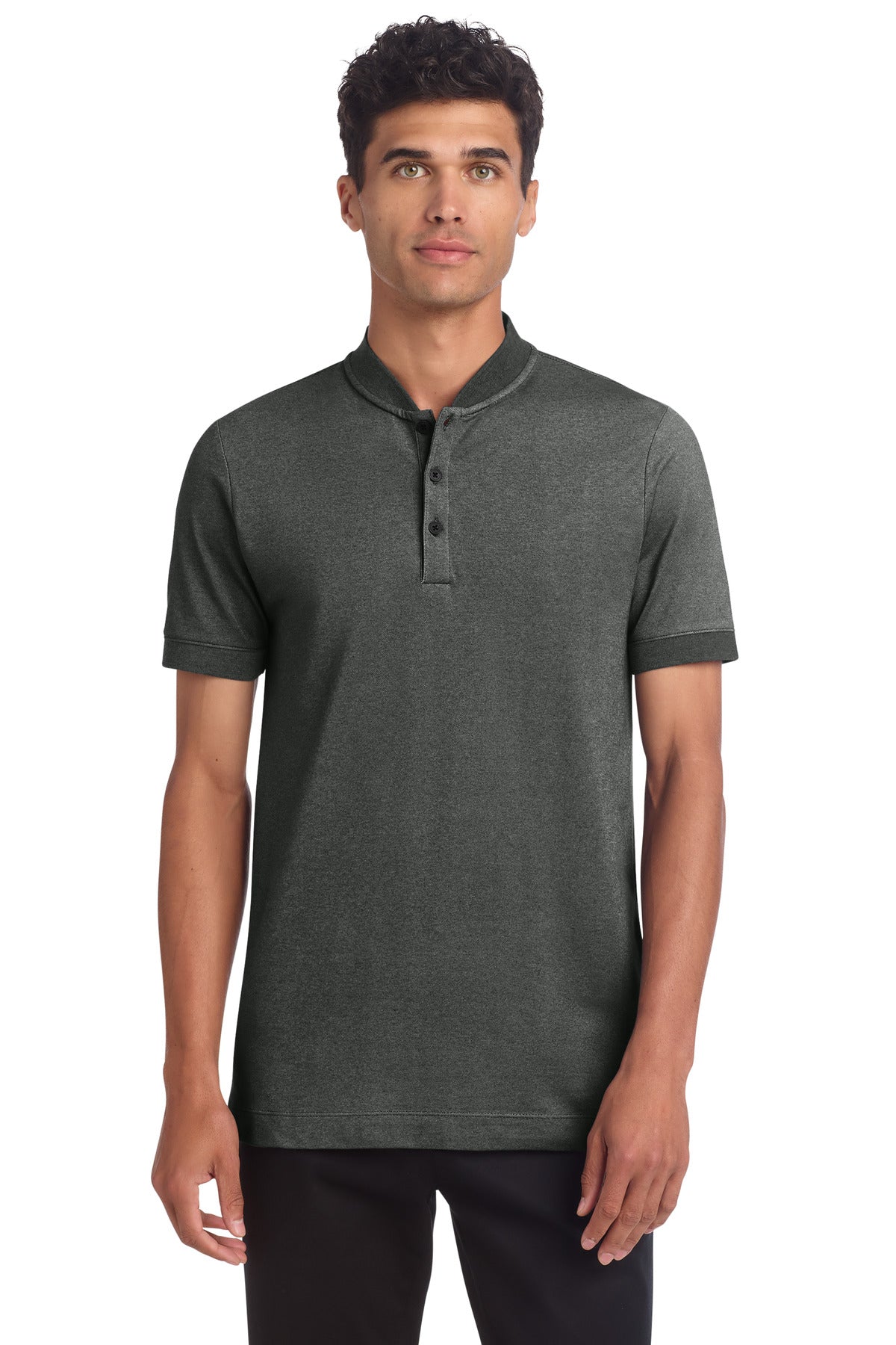 Mercer+Mettle Stretch Pique Henley MM1008 in Anchor Grey Heather