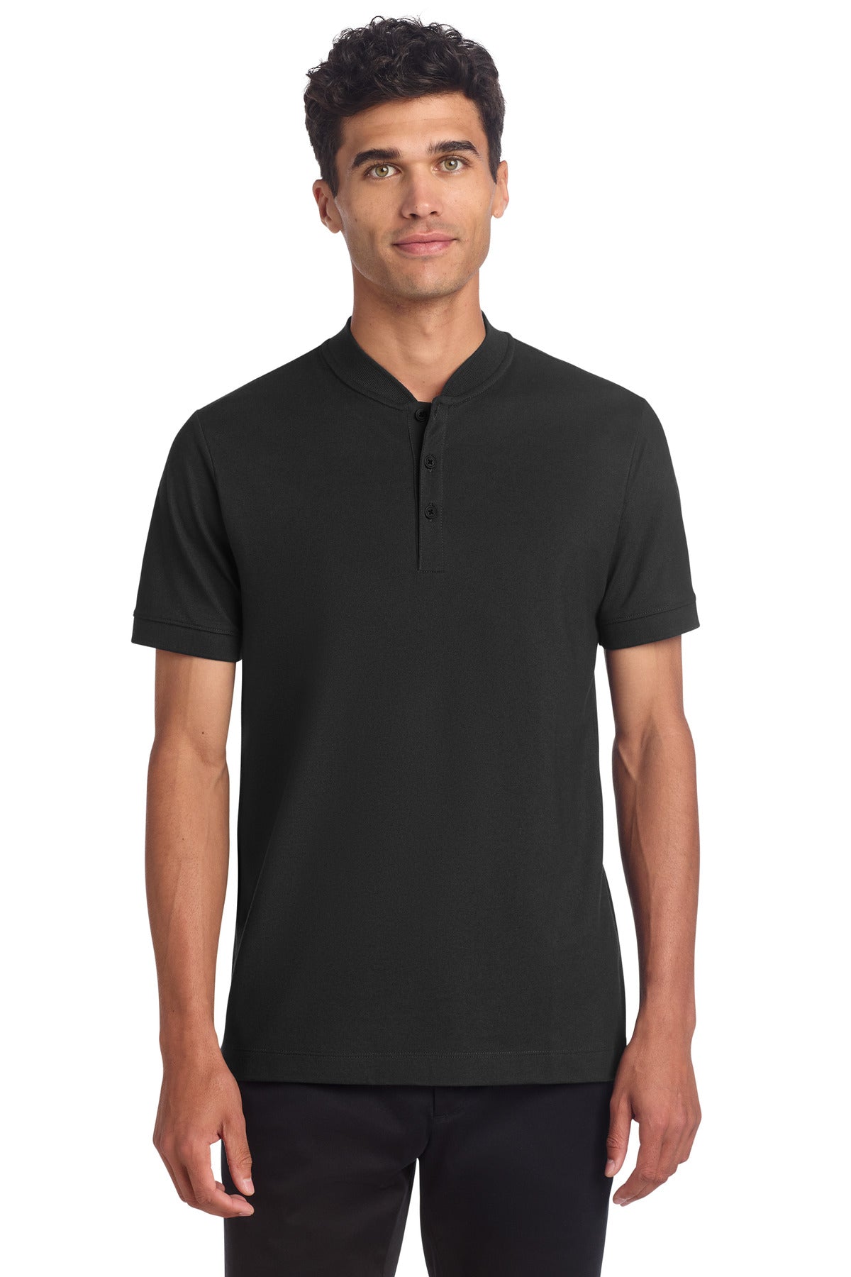 Mercer+Mettle Stretch Pique Henley MM1008 in Deep Black