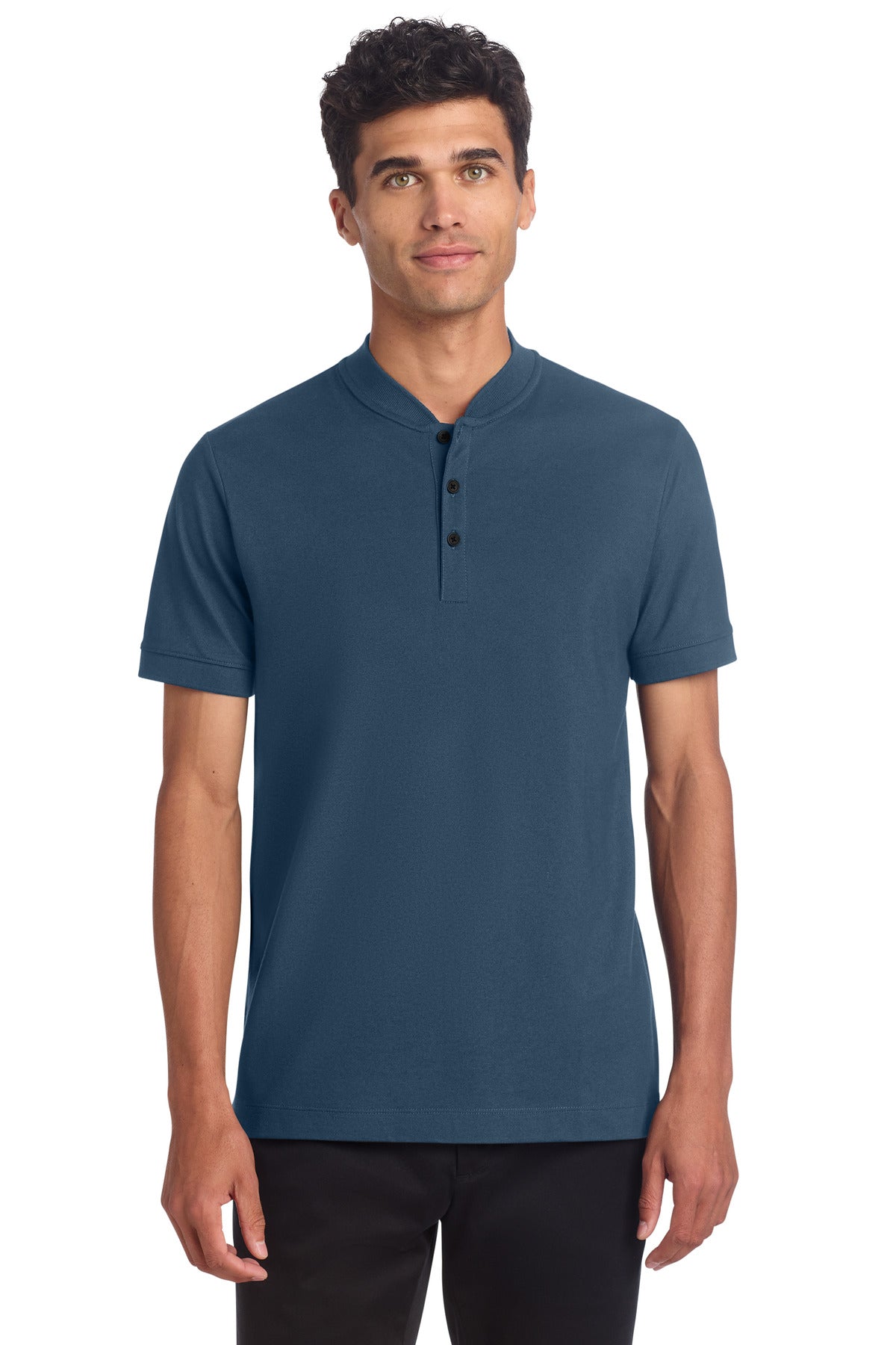 Mercer+Mettle Stretch Pique Henley MM1008 in Insignia Blue