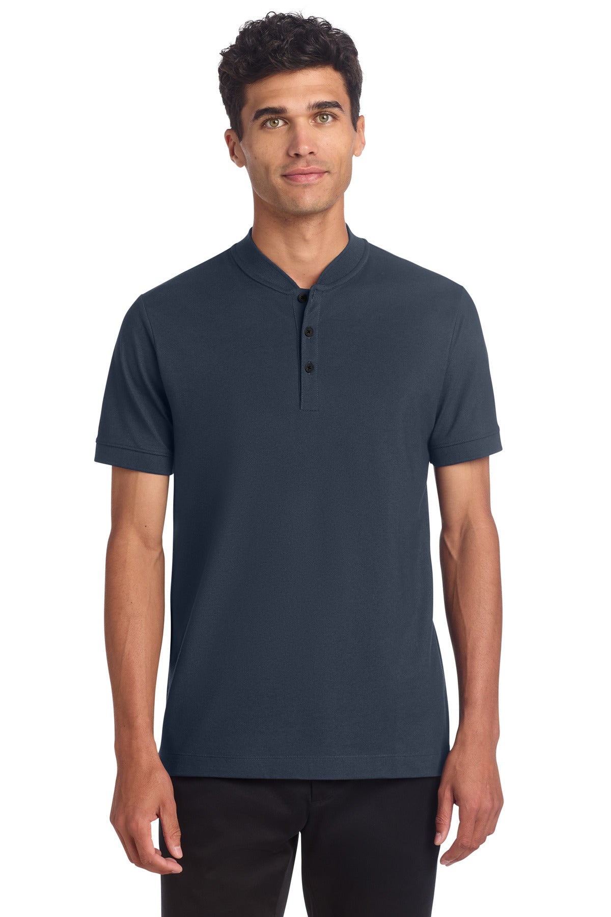 Mercer+Mettle Stretch Pique Henley MM1008 in Night Navy