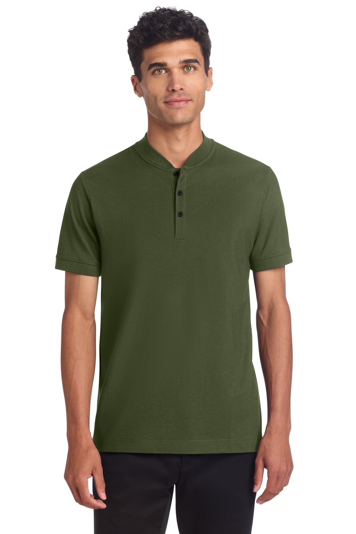 Mercer+Mettle Stretch Pique Henley MM1008 in Townsend Green