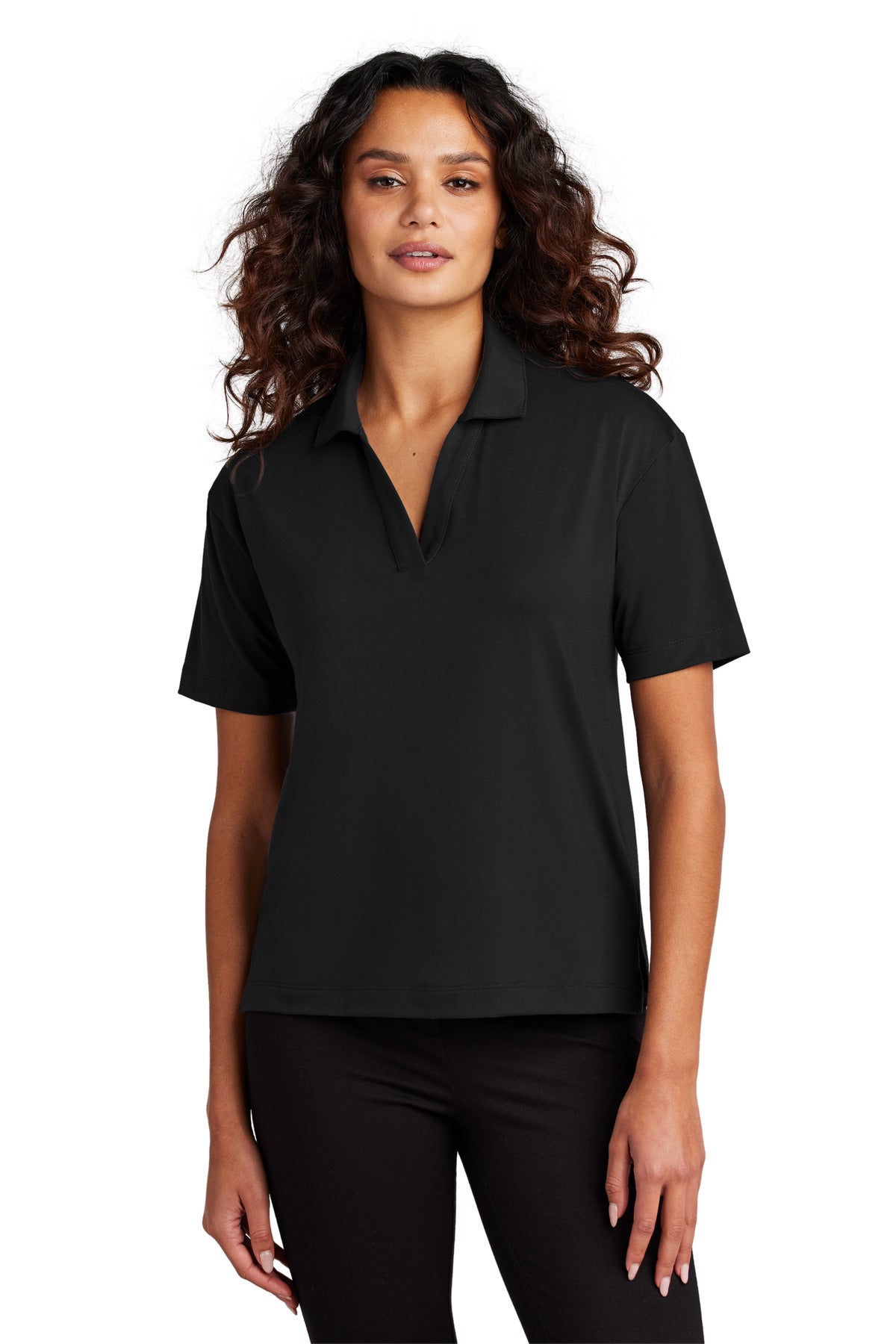 Mercer+Mettle Women's Stretch Jersey Polo MM1015 in Deep Black