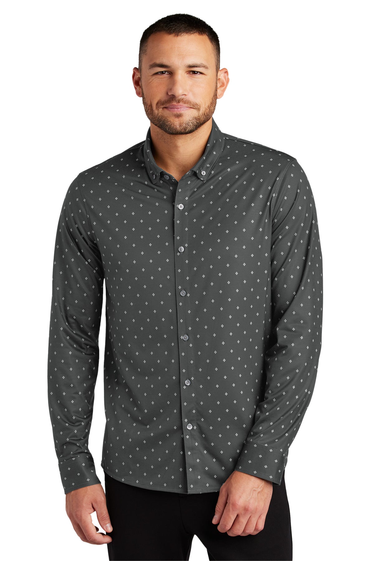 Mercer+Mettle Stretch Jersey Long Sleeve Shirt MM1018 in Anchor Grey Geo Diamond
