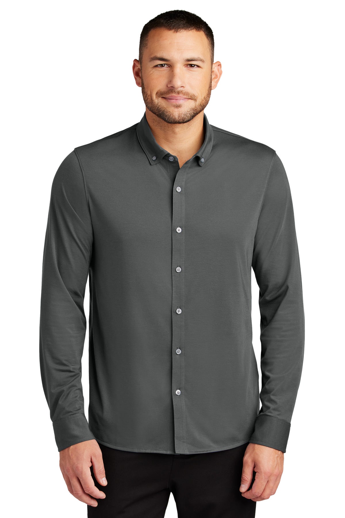 Mercer+Mettle Stretch Jersey Long Sleeve Shirt MM1018 in Anchor Grey