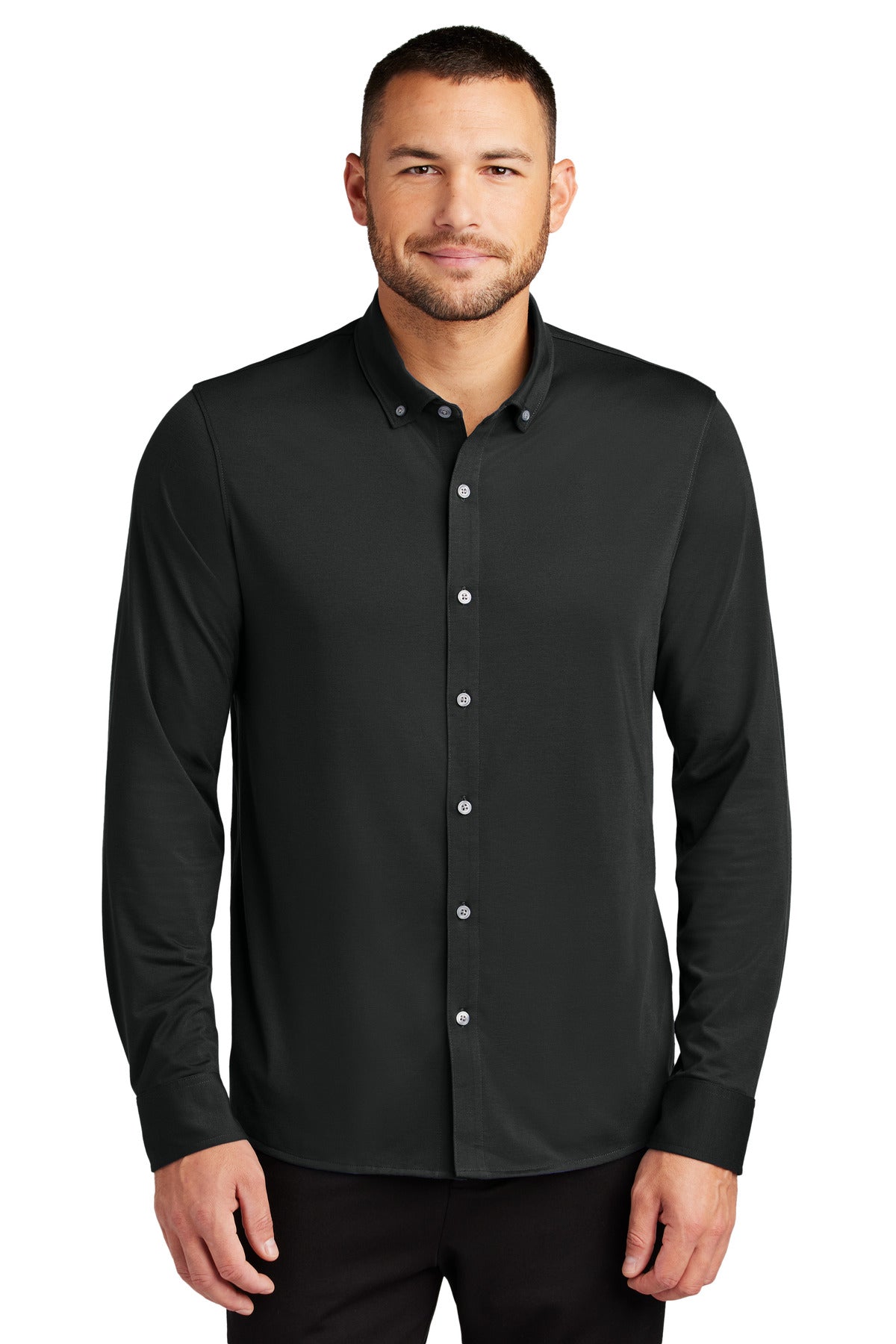 Mercer+Mettle Stretch Jersey Long Sleeve Shirt MM1018 in Deep Black