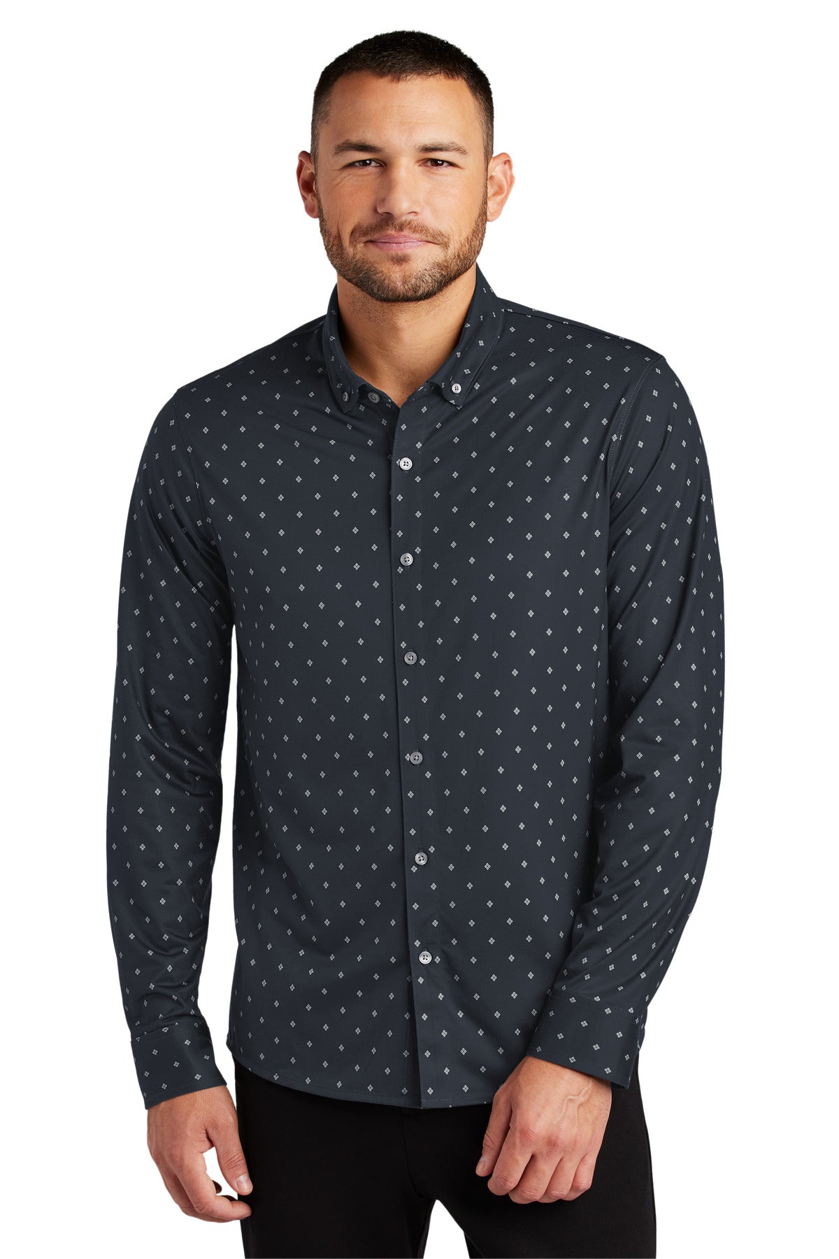 Mercer+Mettle Stretch Jersey Long Sleeve Shirt MM1018 in Navy Geo Diamond