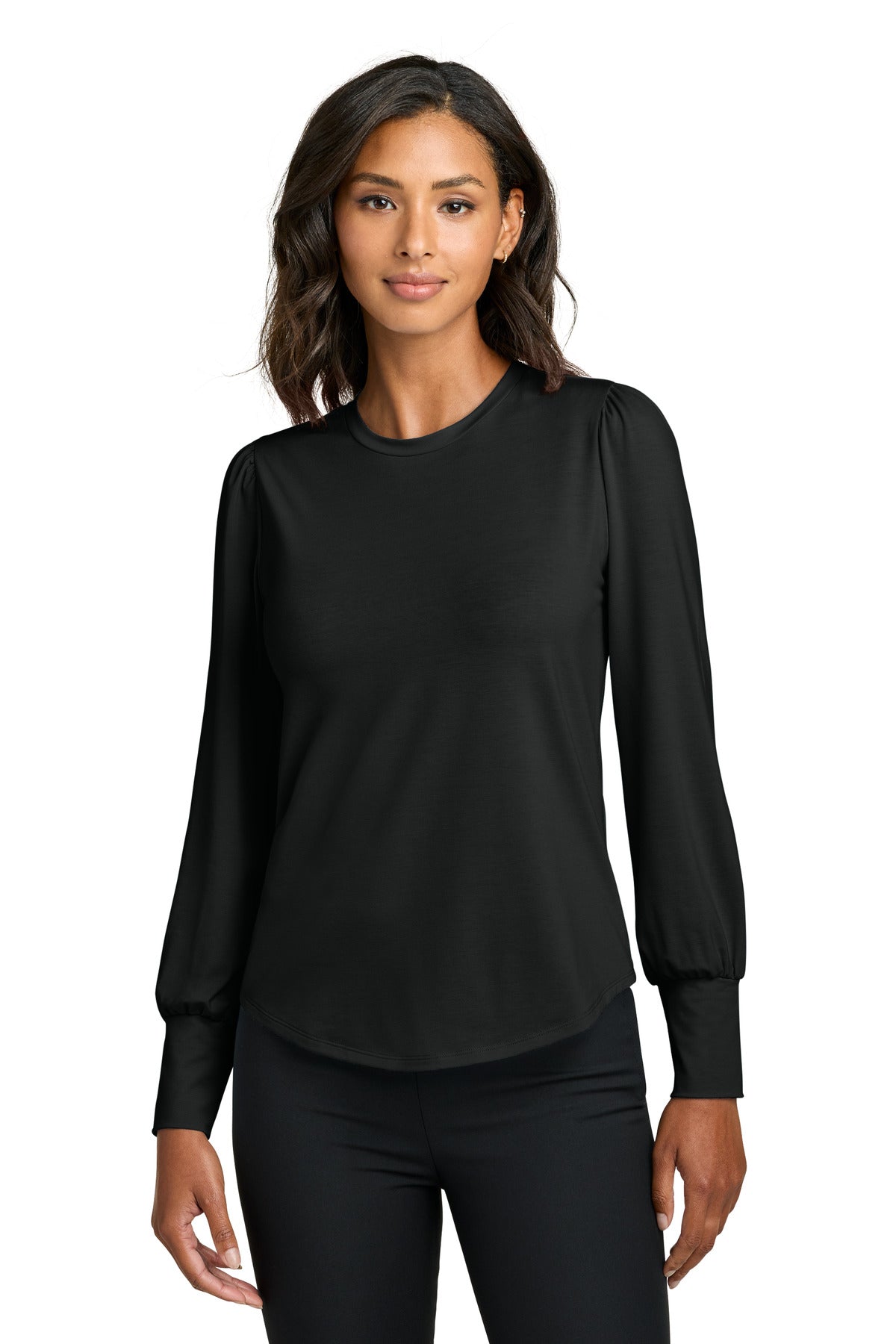 Mercer+Mettle Women's Stretch Jersey Long Sleeve Blouson Top MM1019 in Deep Black