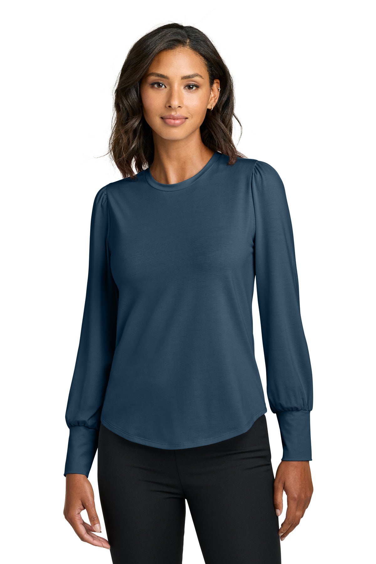 Mercer+Mettle Women's Stretch Jersey Long Sleeve Blouson Top MM1019 in Insignia Blue