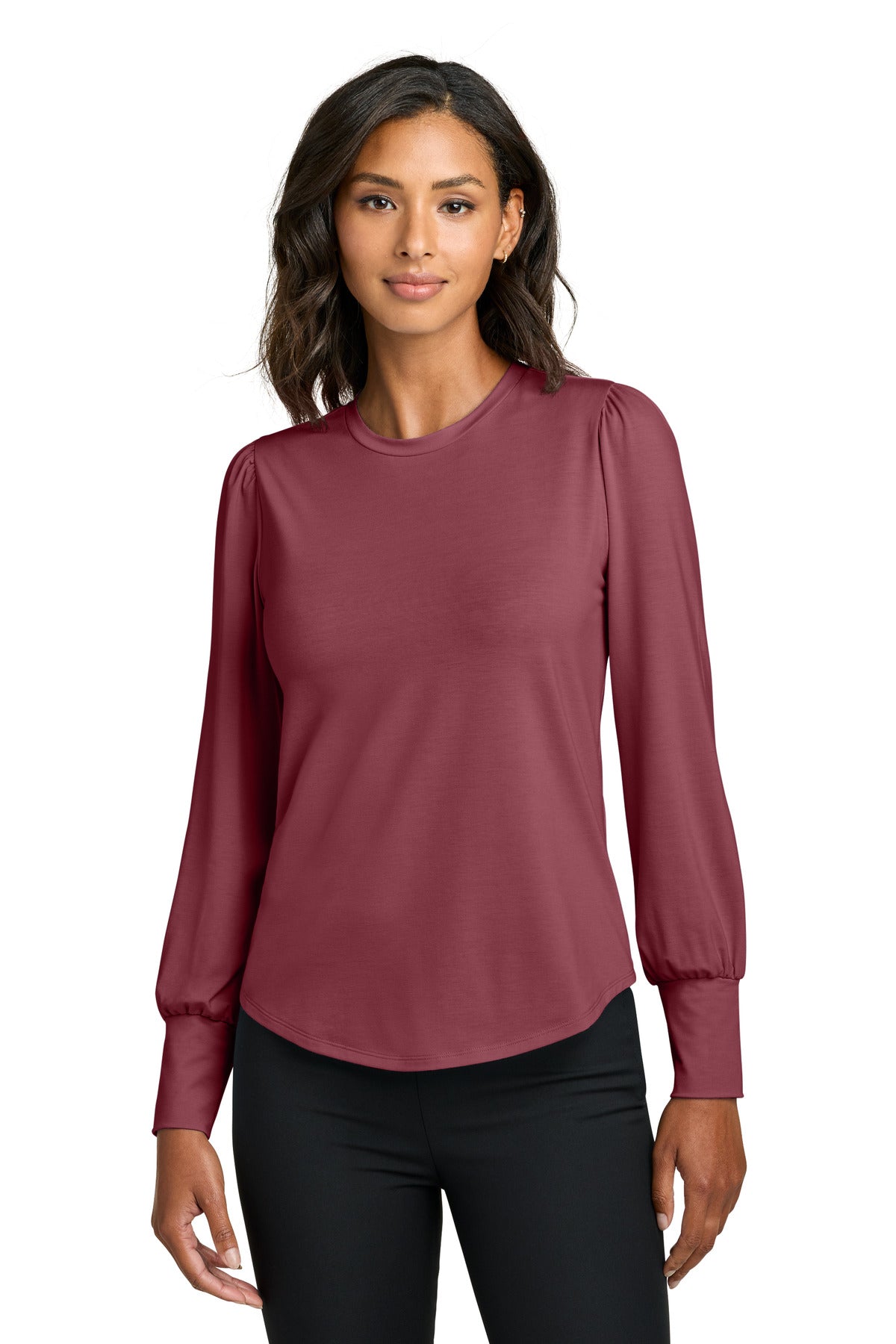 Mercer+Mettle Women's Stretch Jersey Long Sleeve Blouson Top MM1019 in Rosewood