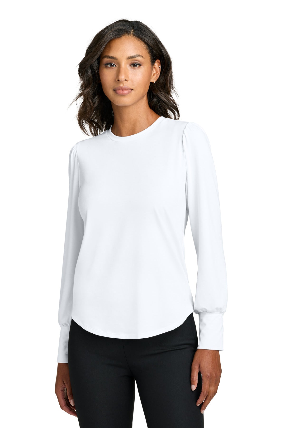Mercer+Mettle Women's Stretch Jersey Long Sleeve Blouson Top MM1019 in White
