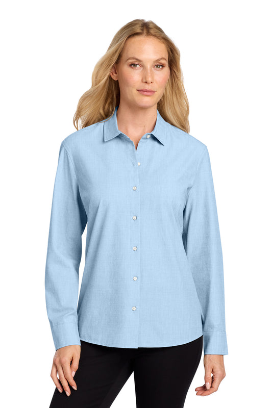 Mercer+Mettle Women's Long Sleeve Stretch Woven Shirt MM2001 in Air Blue End On End