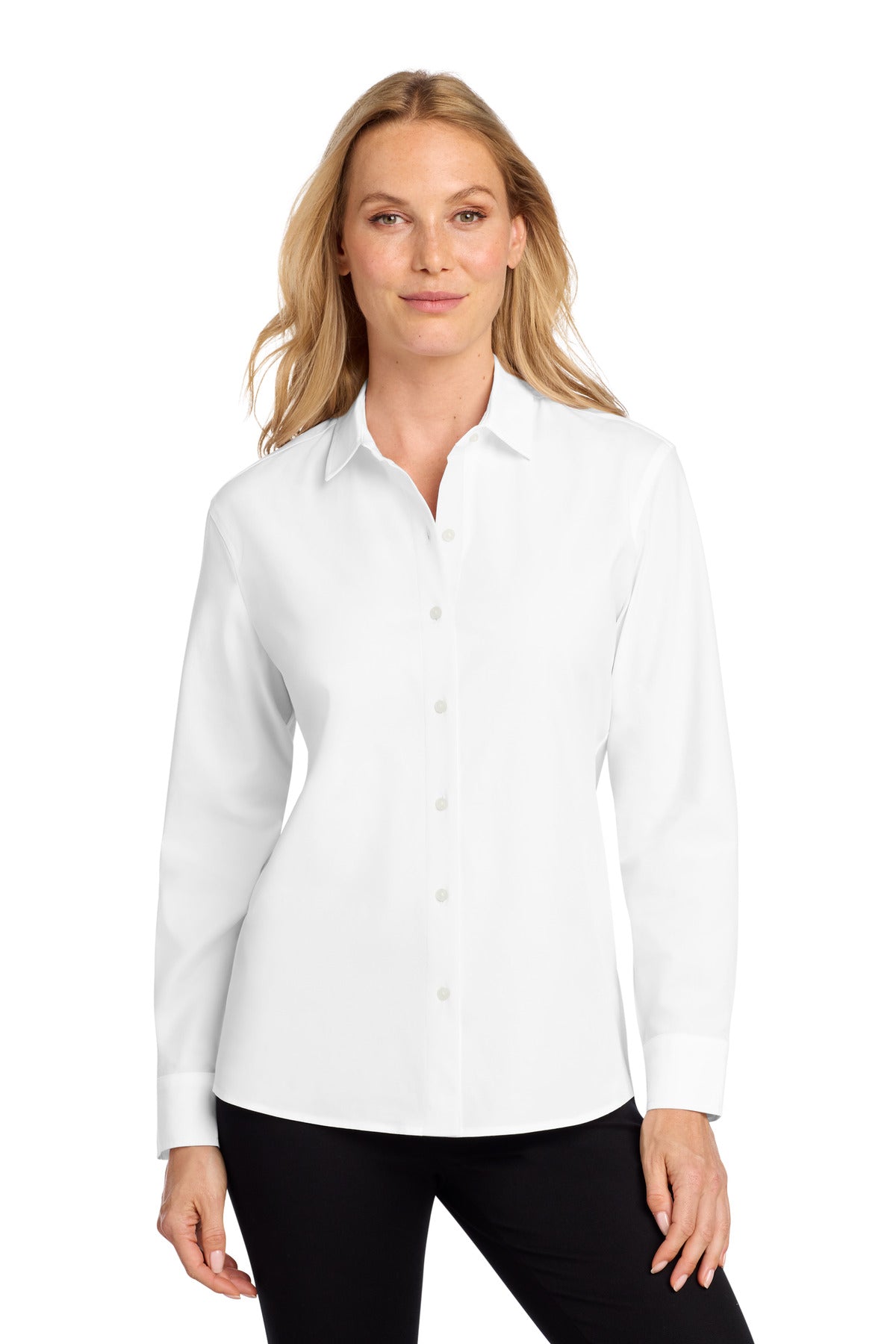 Mercer+Mettle Women's Long Sleeve Stretch Woven Shirt MM2001 in White
