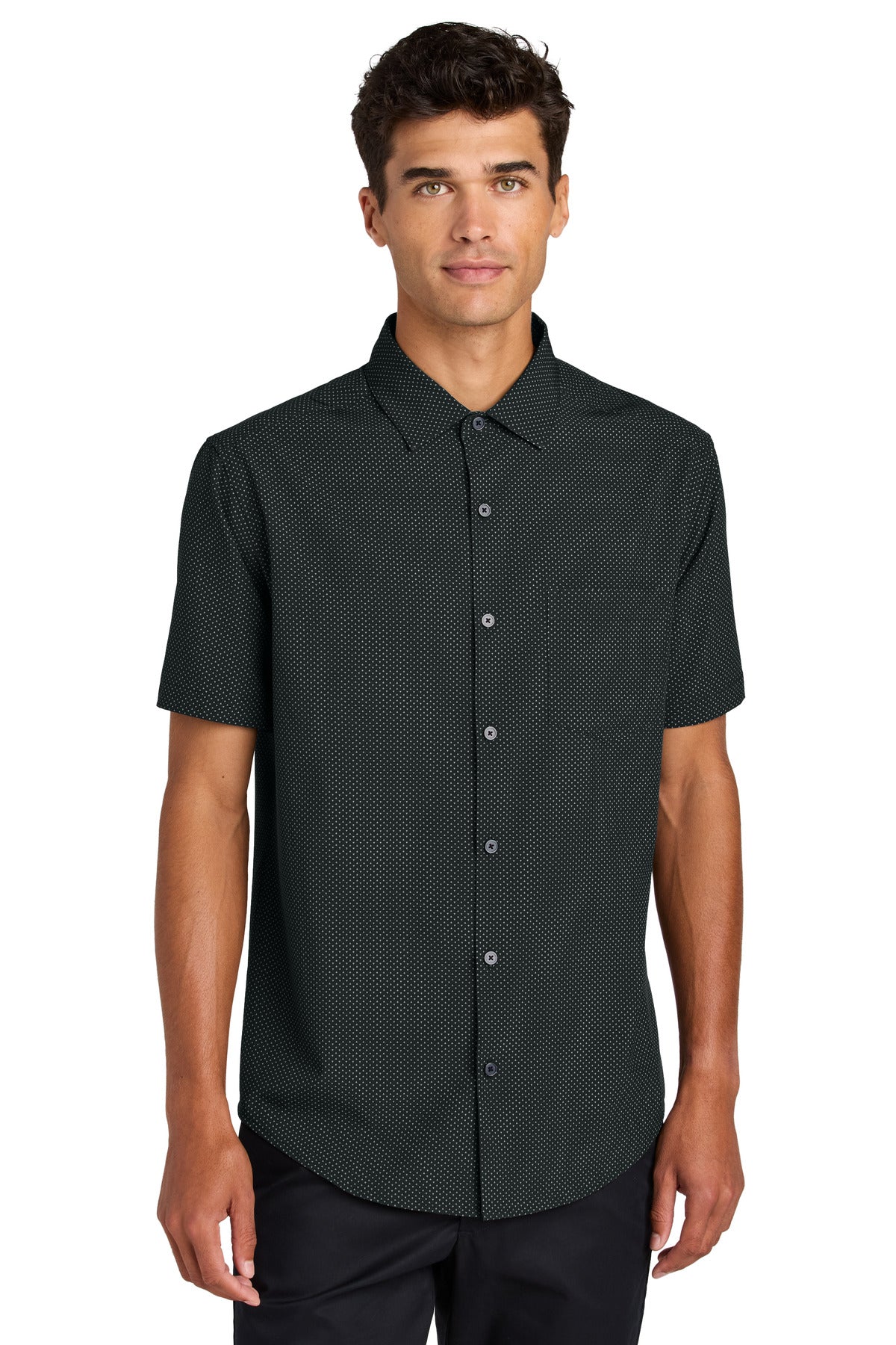 Mercer+Mettle Short Sleeve UV Capital Tech Shirt MM2006 in Deep Black Triangle Print