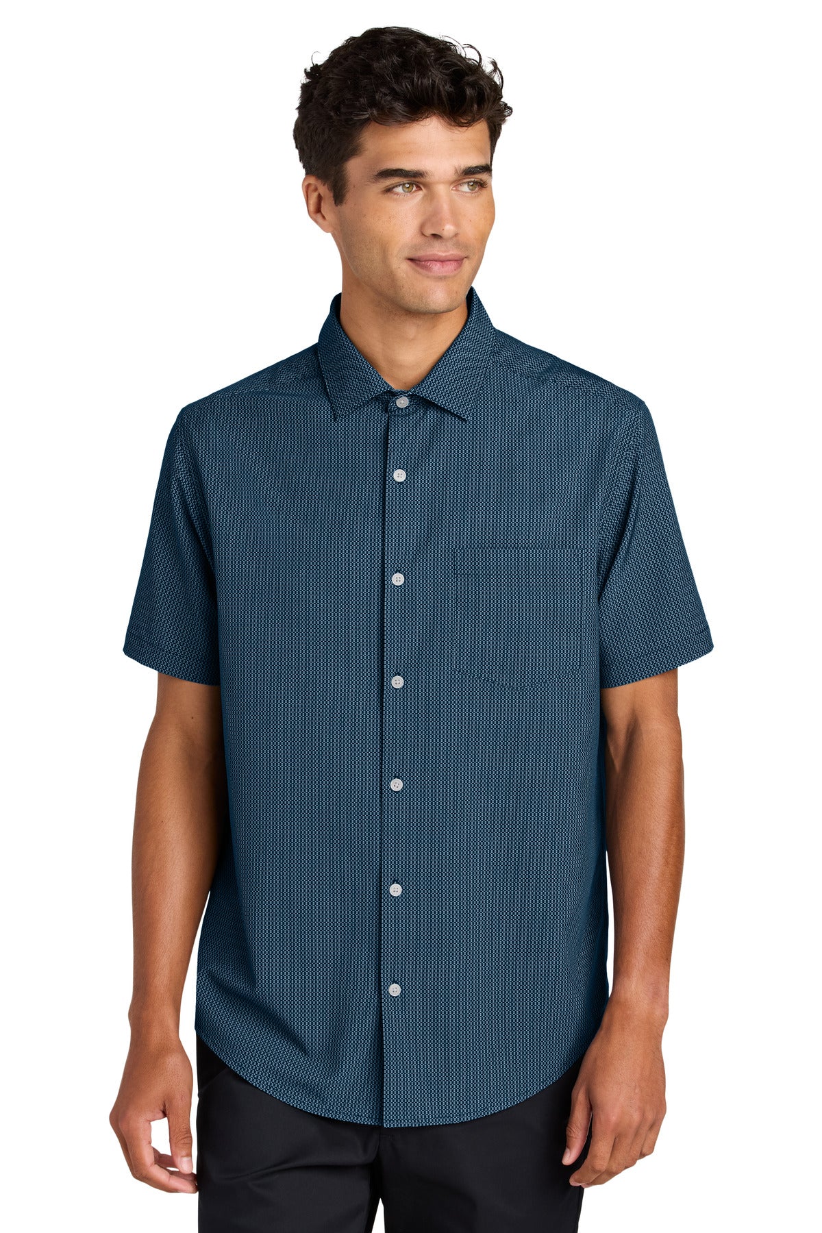 Mercer+Mettle Short Sleeve UV Capital Tech Shirt MM2006 in Night Navy Dash Print
