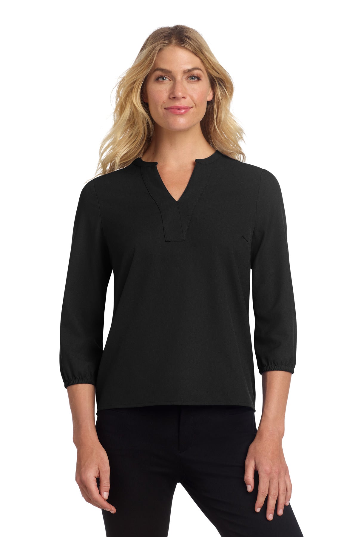 Mercer+Mettle Women's Stretch Crepe 3/4-Sleeve Blouse MM2011 in Deep Black
