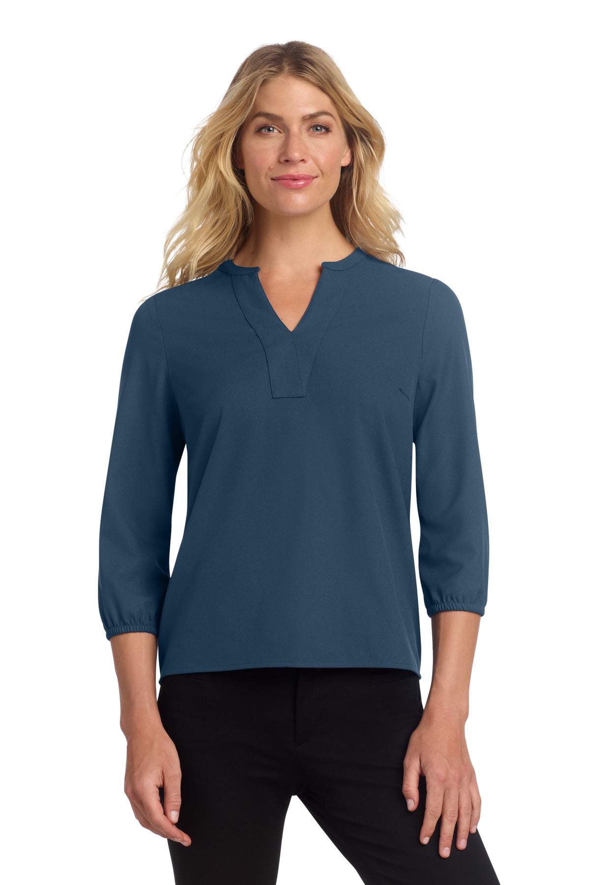Mercer+Mettle Women's Stretch Crepe 3/4-Sleeve Blouse MM2011 in Insignia Blue