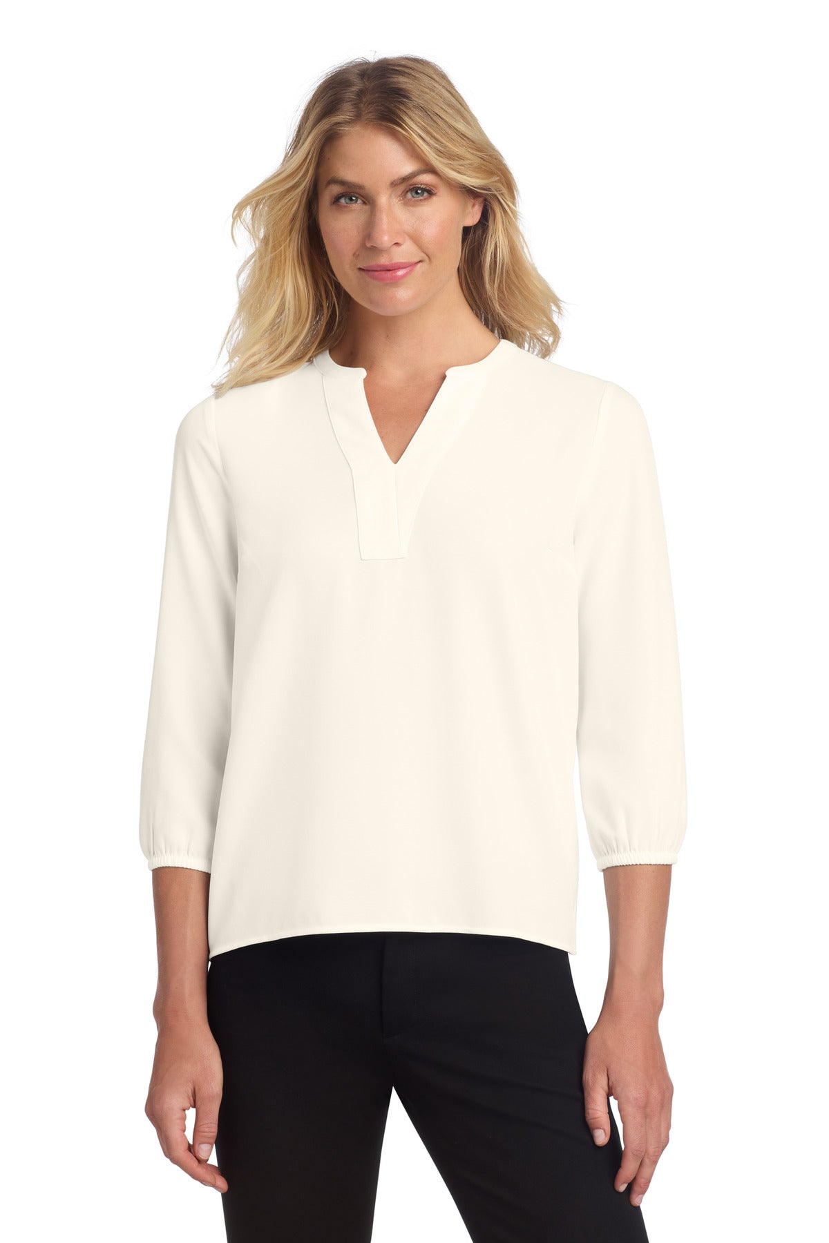 Mercer+Mettle Women's Stretch Crepe 3/4-Sleeve Blouse MM2011 in Ivory Chiffon