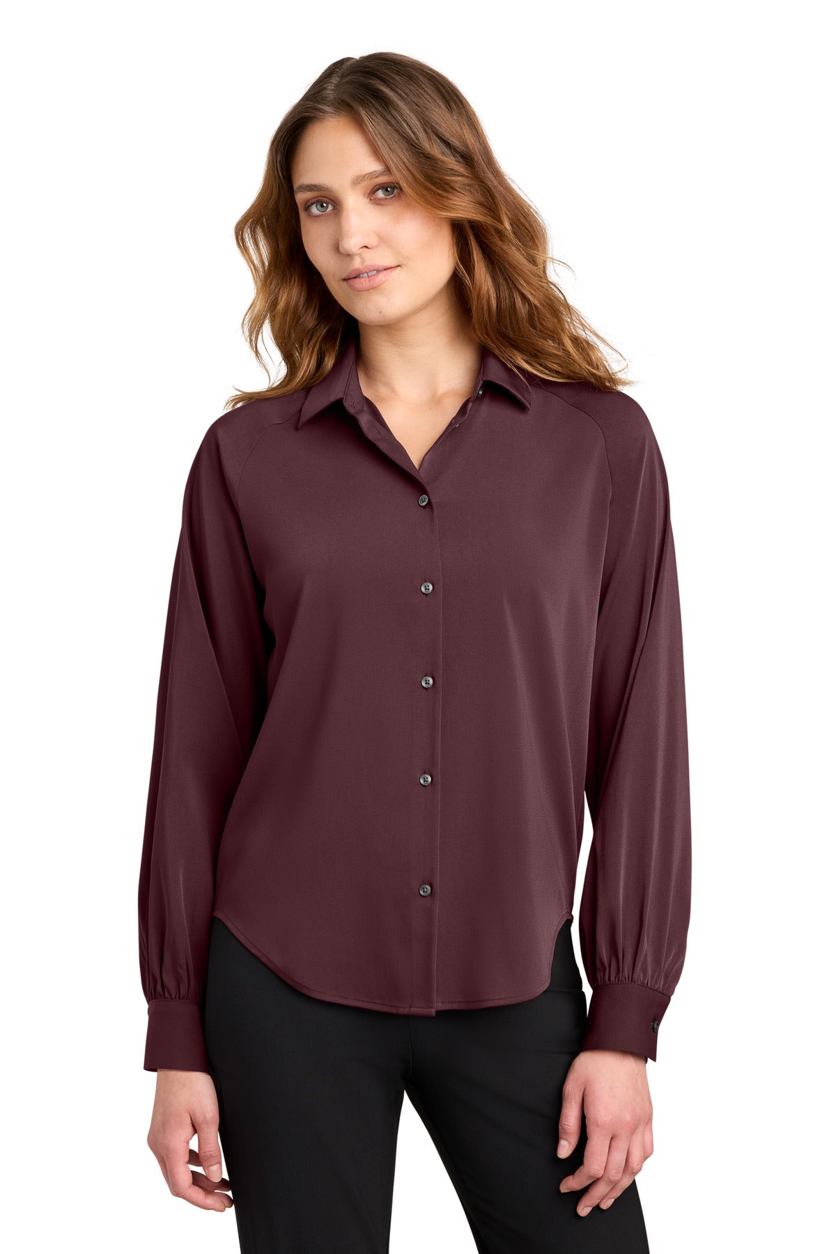 Mercer+Mettle Women's Long Sleeve Buttery Soft Blouse MM2017 in Dark Raisin