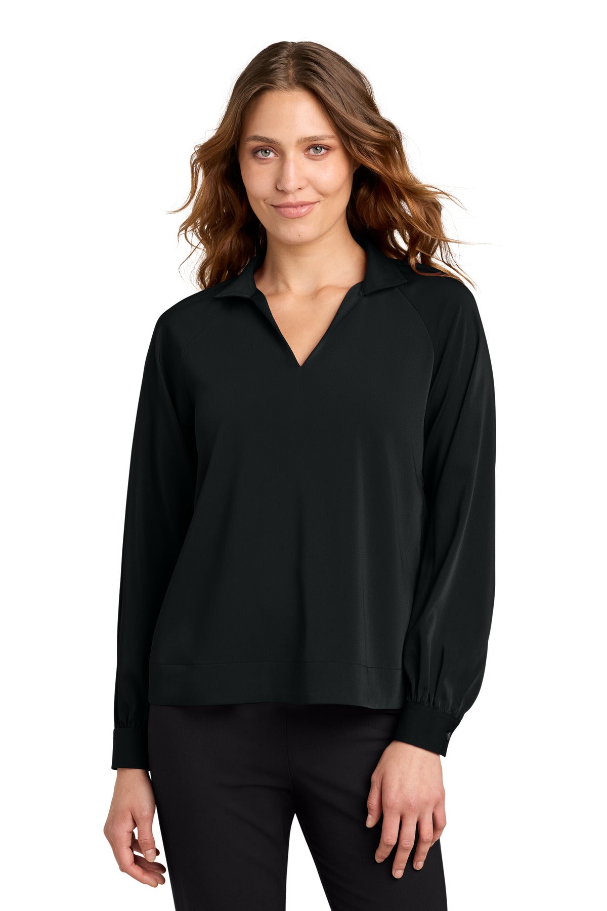 Mercer+Mettle Women's Long Sleeve Buttery Soft Popover Blouse MM2019 in Deep Black