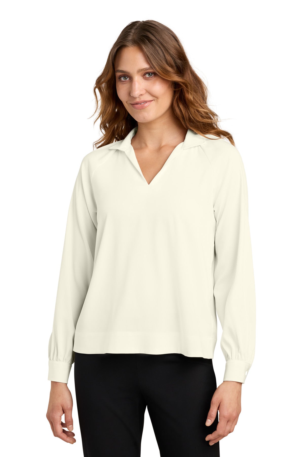 Mercer+Mettle Women's Long Sleeve Buttery Soft Popover Blouse MM2019 in Ivory Chiffon