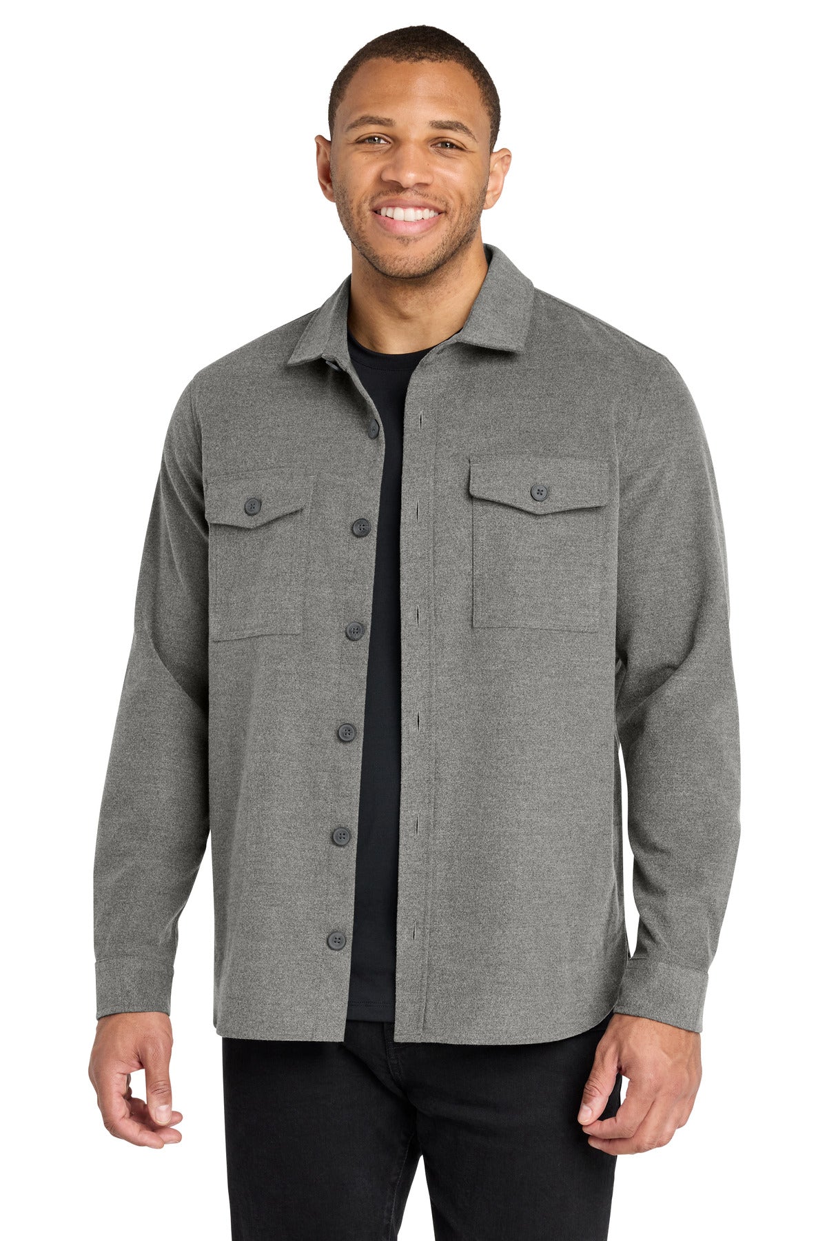 Mercer+Mettle Long Sleeve Twill Overshirt MM2020 in Light Anchor Grey Heather