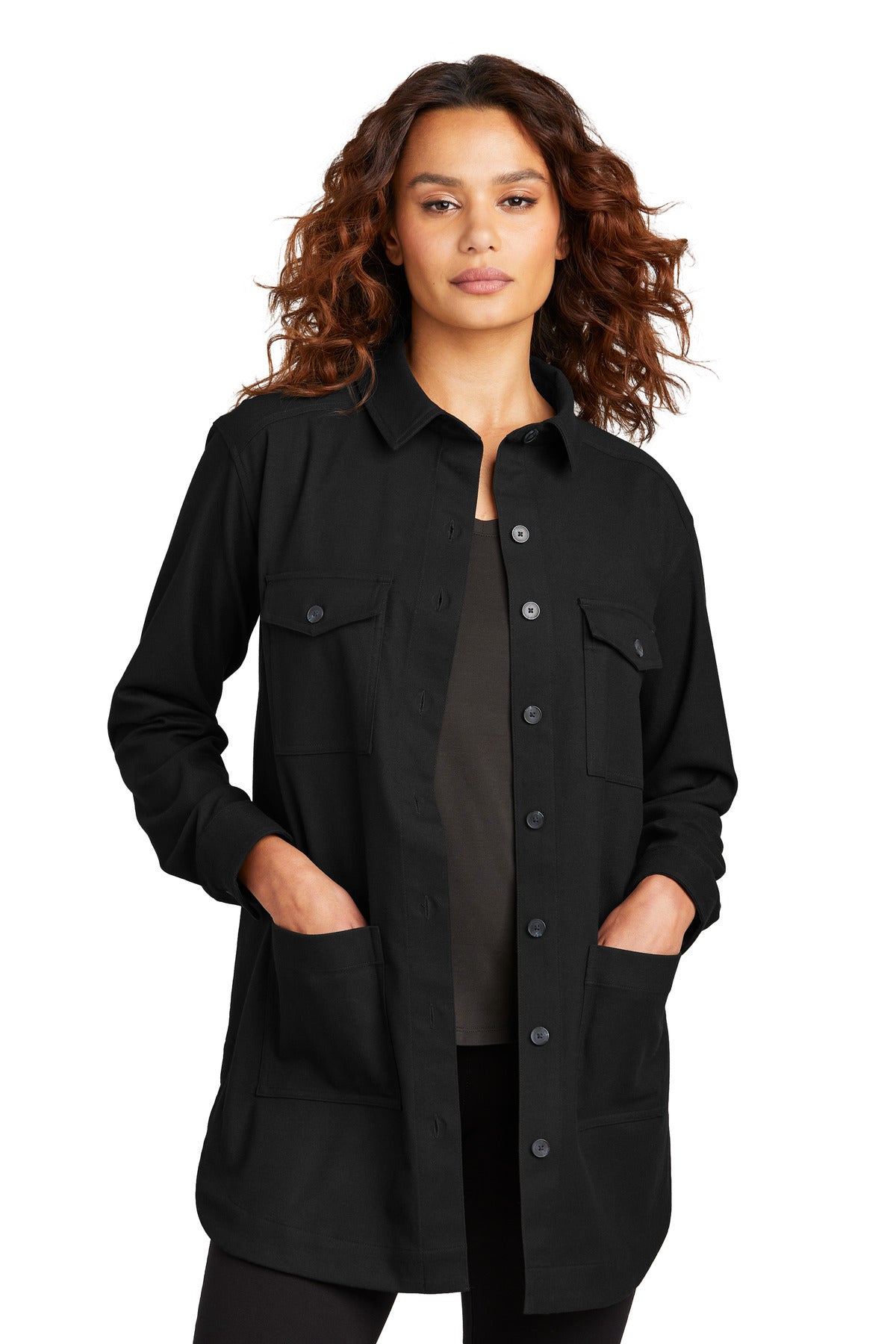 Mercer+Mettle Women's Long Sleeve Twill Overshirt MM2021 in Deep Black
