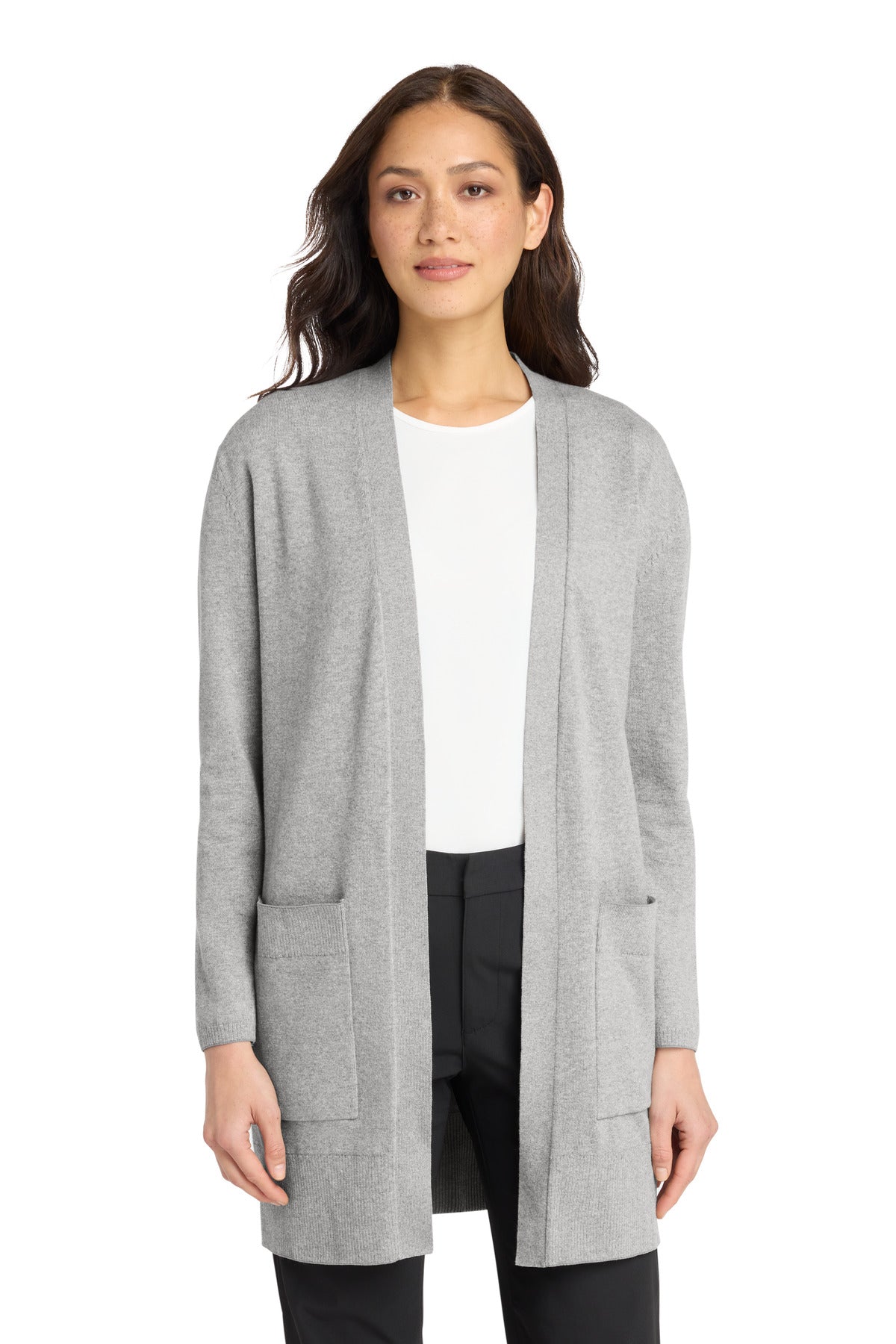 Mercer+Mettle Women's Open-Front Cardigan Sweater MM3023 in Gusty Grey Heather
