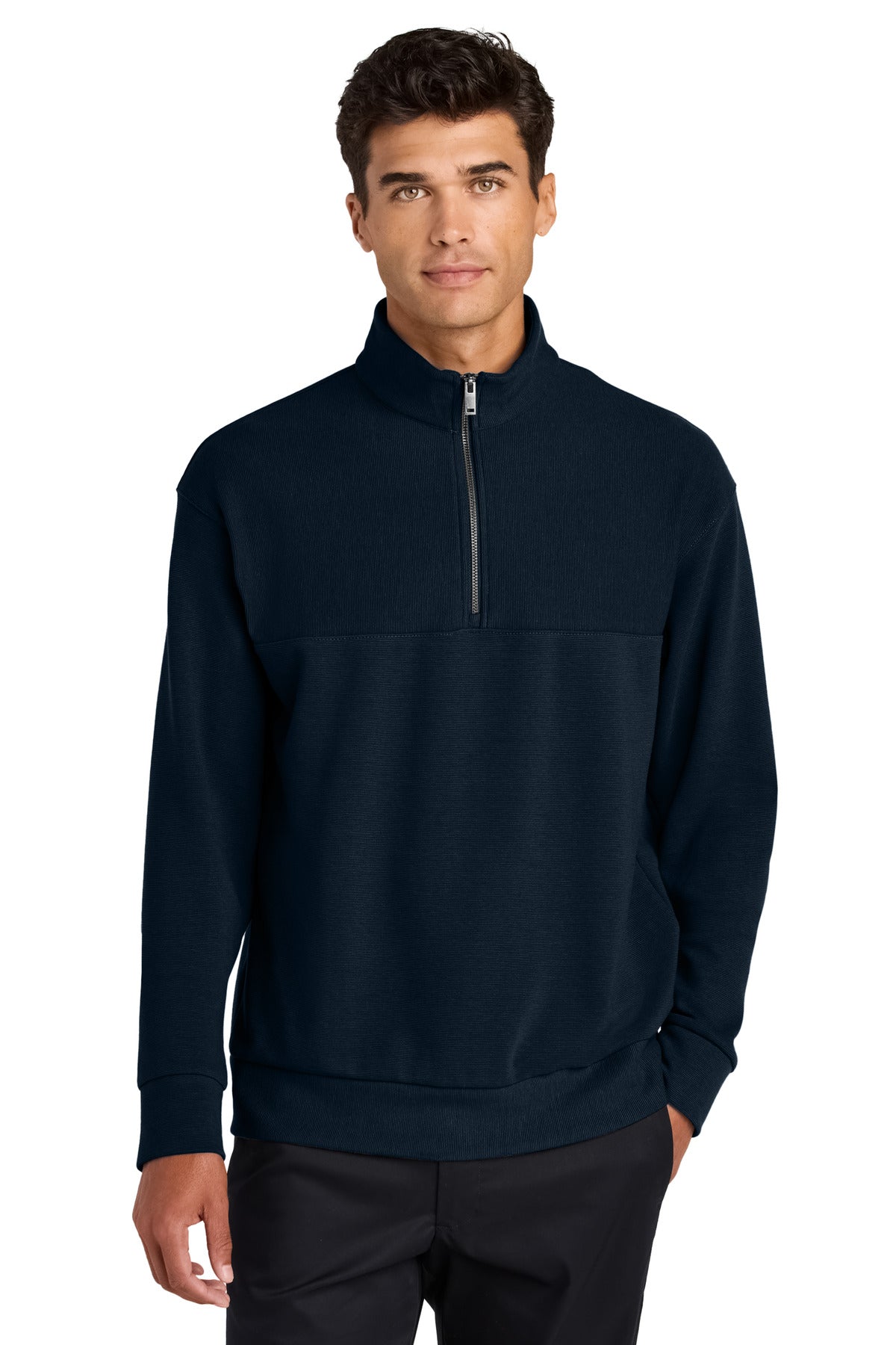 Mercer+Mettle Linear Texture 1/4-Zip MM3040 in Night Navy