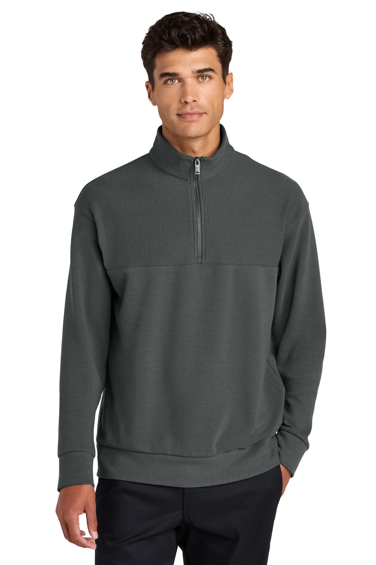 Mercer+Mettle Linear Texture 1/4-Zip MM3040 in Storm Grey