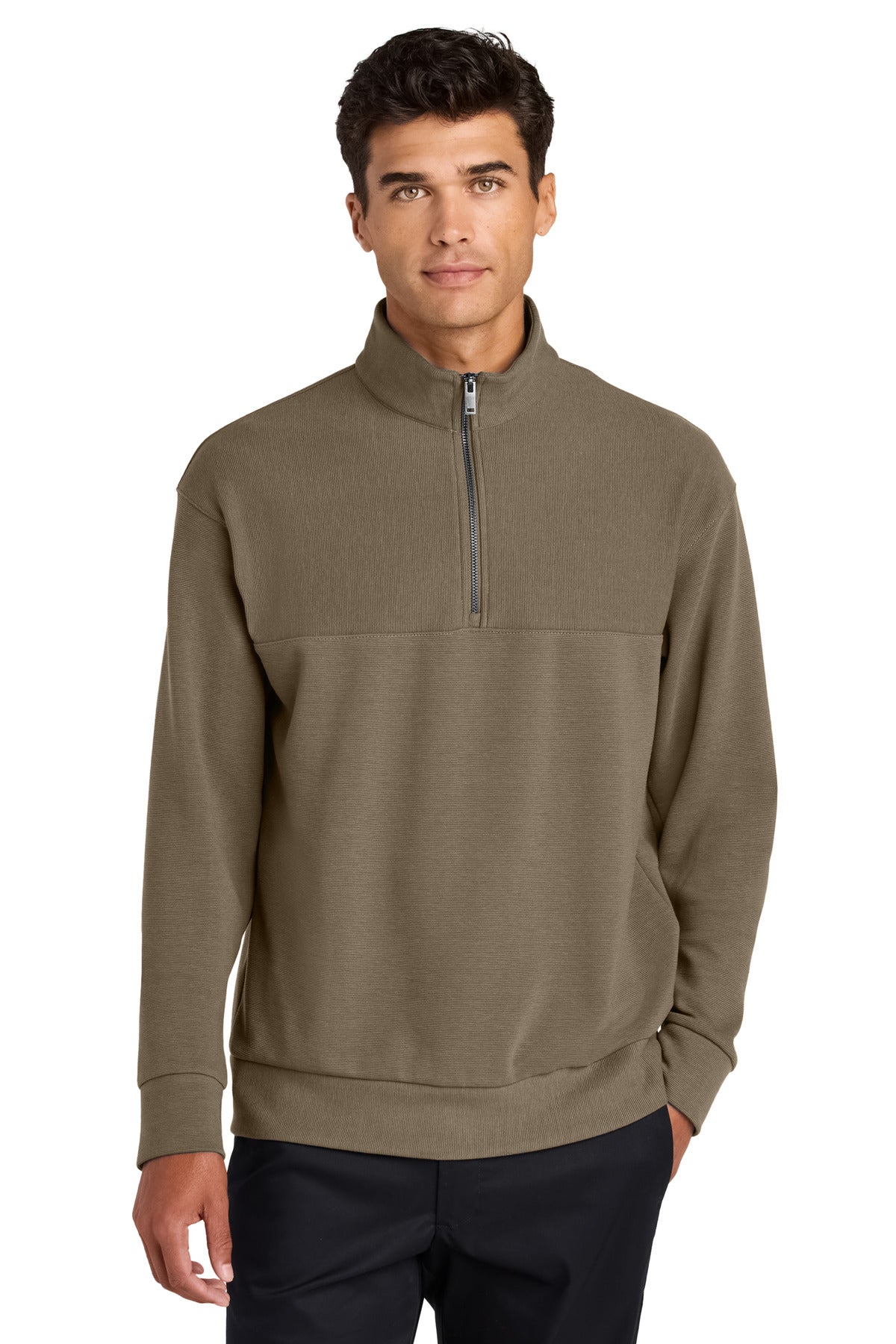 Mercer+Mettle Linear Texture 1/4-Zip MM3040 in Warm Taupe