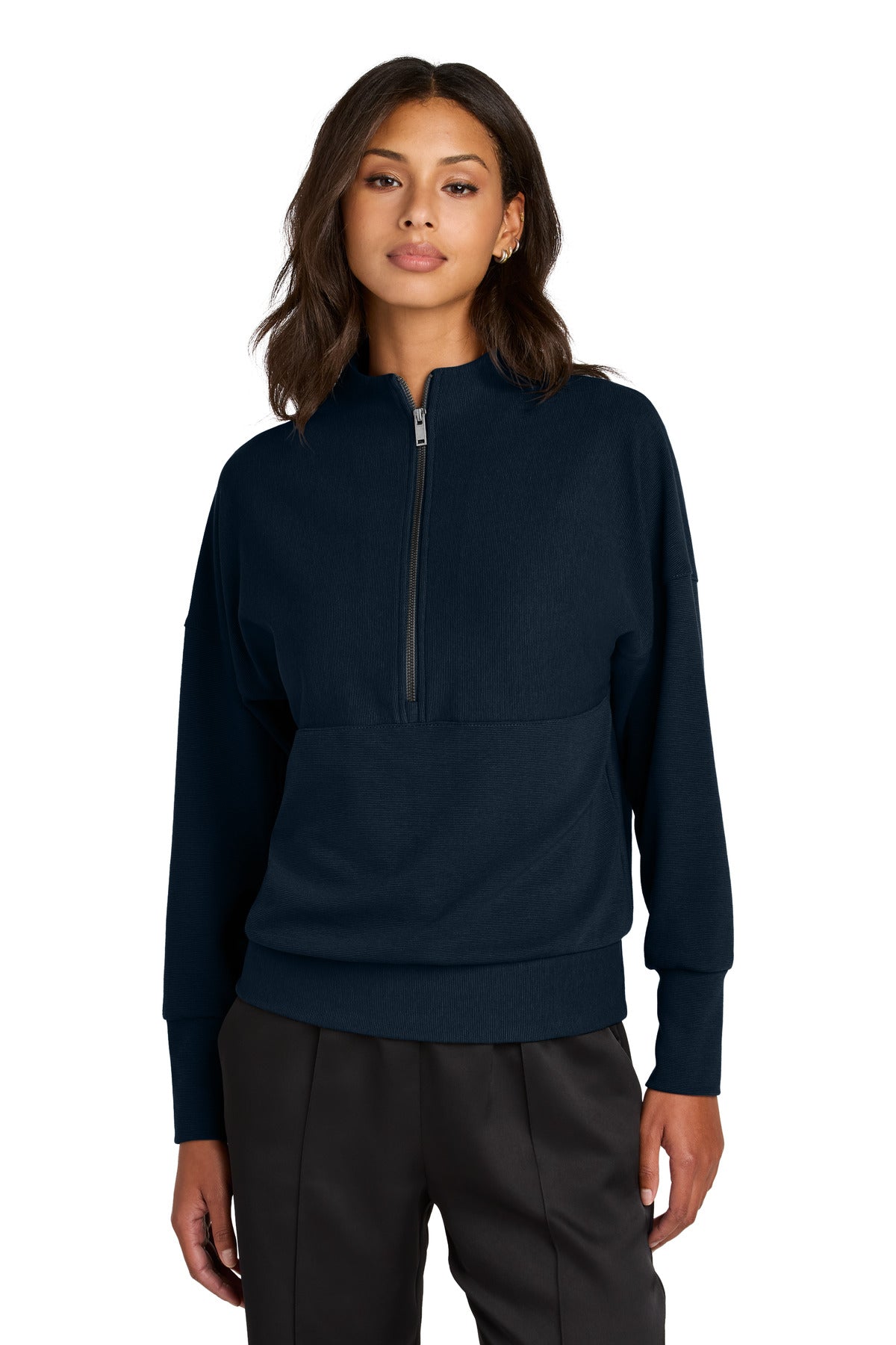 Mercer+Mettle Women's Linear Texture 1/4-Zip MM3041 in Night Navy