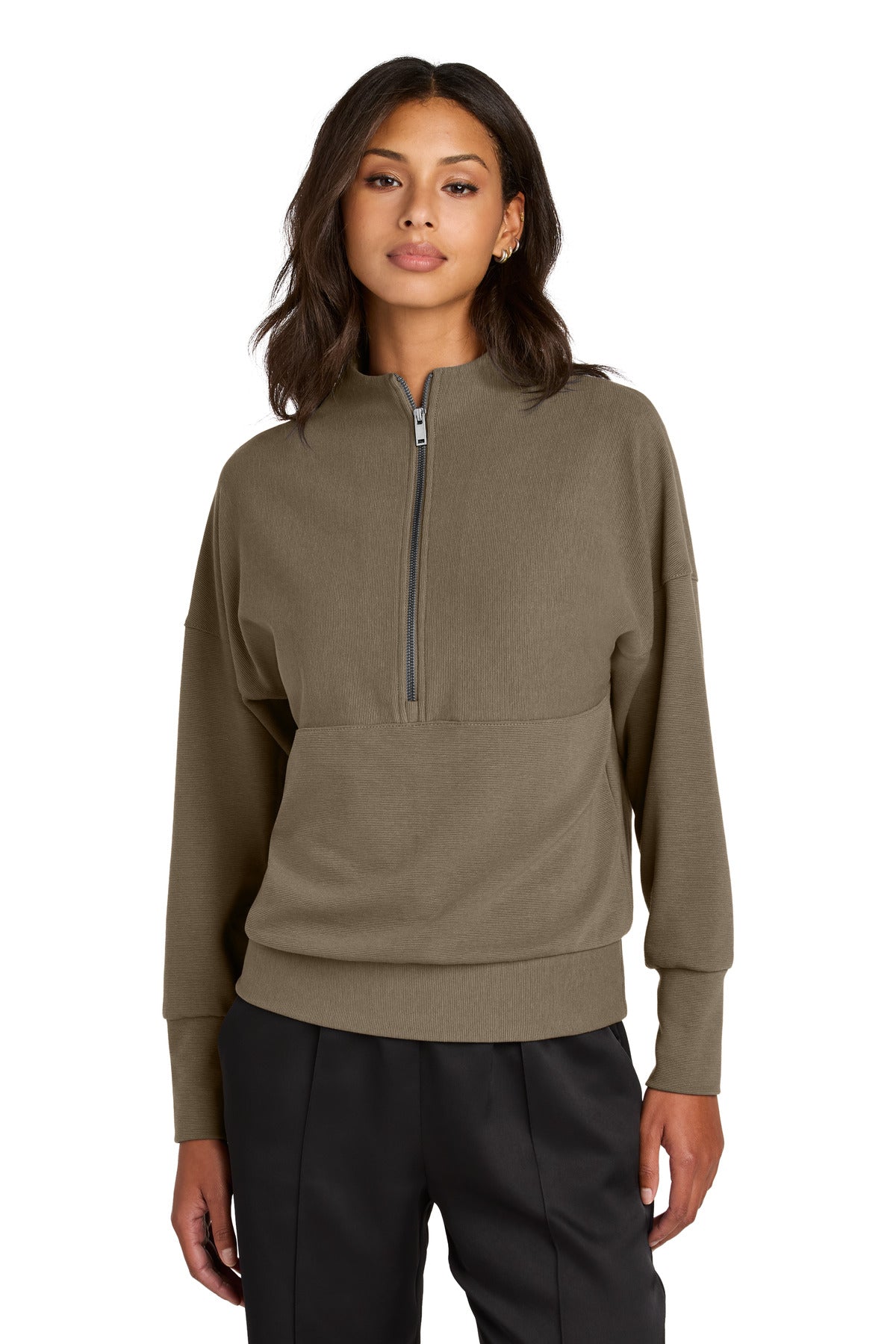 Mercer+Mettle Women's Linear Texture 1/4-Zip MM3041 in Warm Taupe