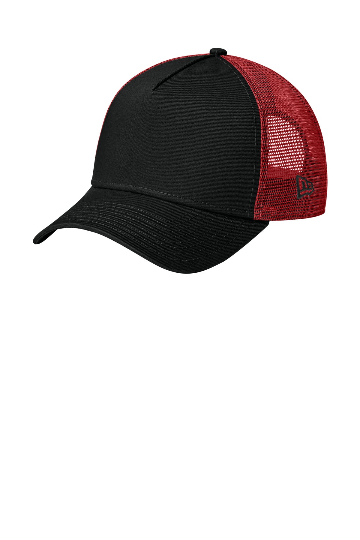 New Era Snapback Trucker Cap. NE205 in Flag Black/ Scarlet