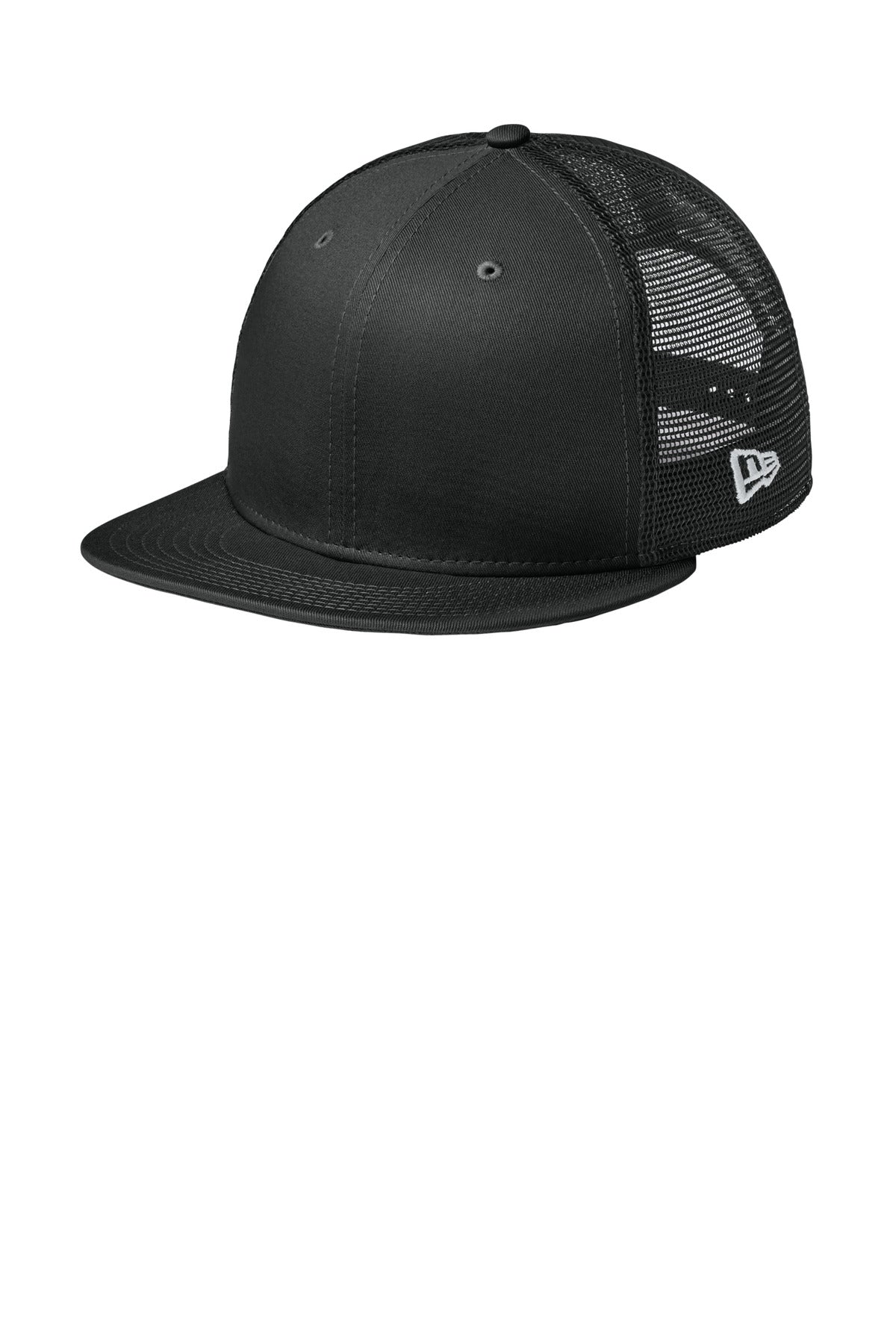 New Era Standard Fit Snapback Trucker Cap NE4030 in Flag Black/ Black