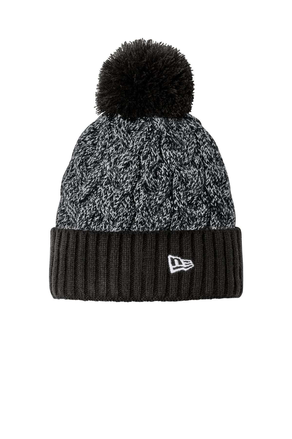 New Era Marled Knit Pom Beanie NE910 in Black/ Graphite/ White