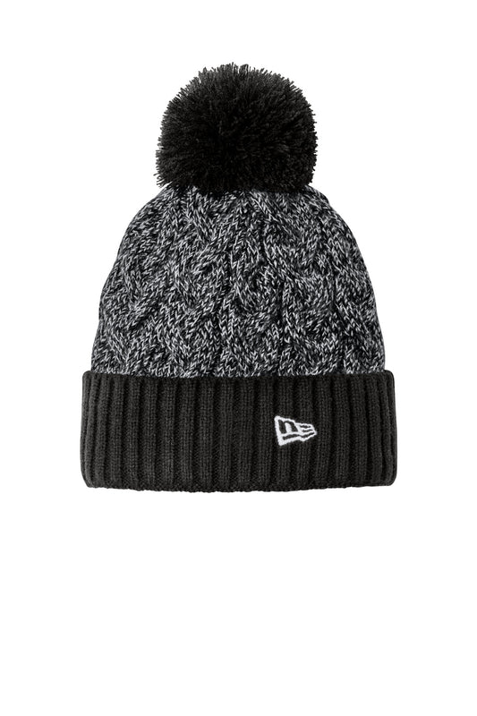 New Era Marled Knit Pom Beanie NE910 in Black/ Graphite/ White