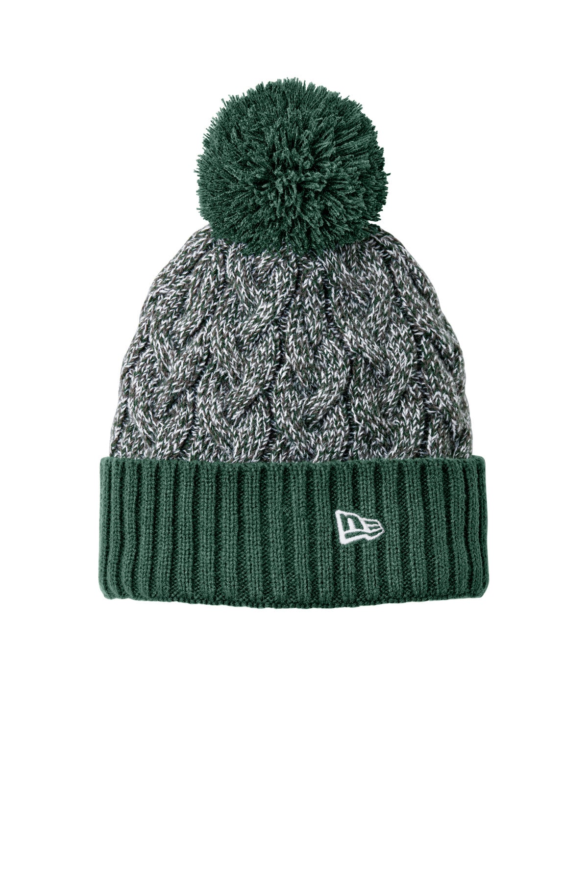 New Era Marled Knit Pom Beanie NE910 in Dark Green/ Graphite/ White