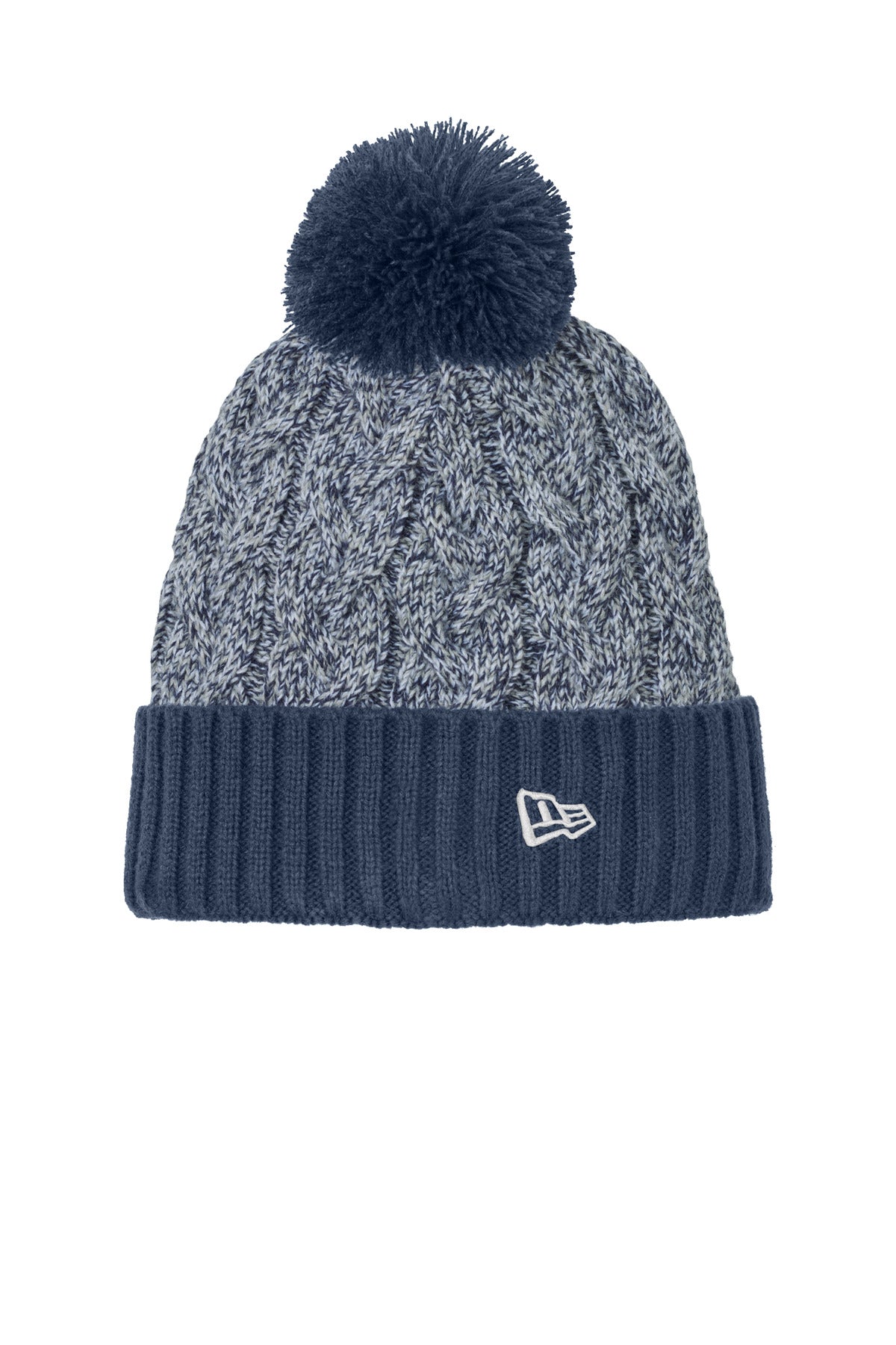 New Era Marled Knit Pom Beanie NE910 in Deep Navy/ Grey/ White
