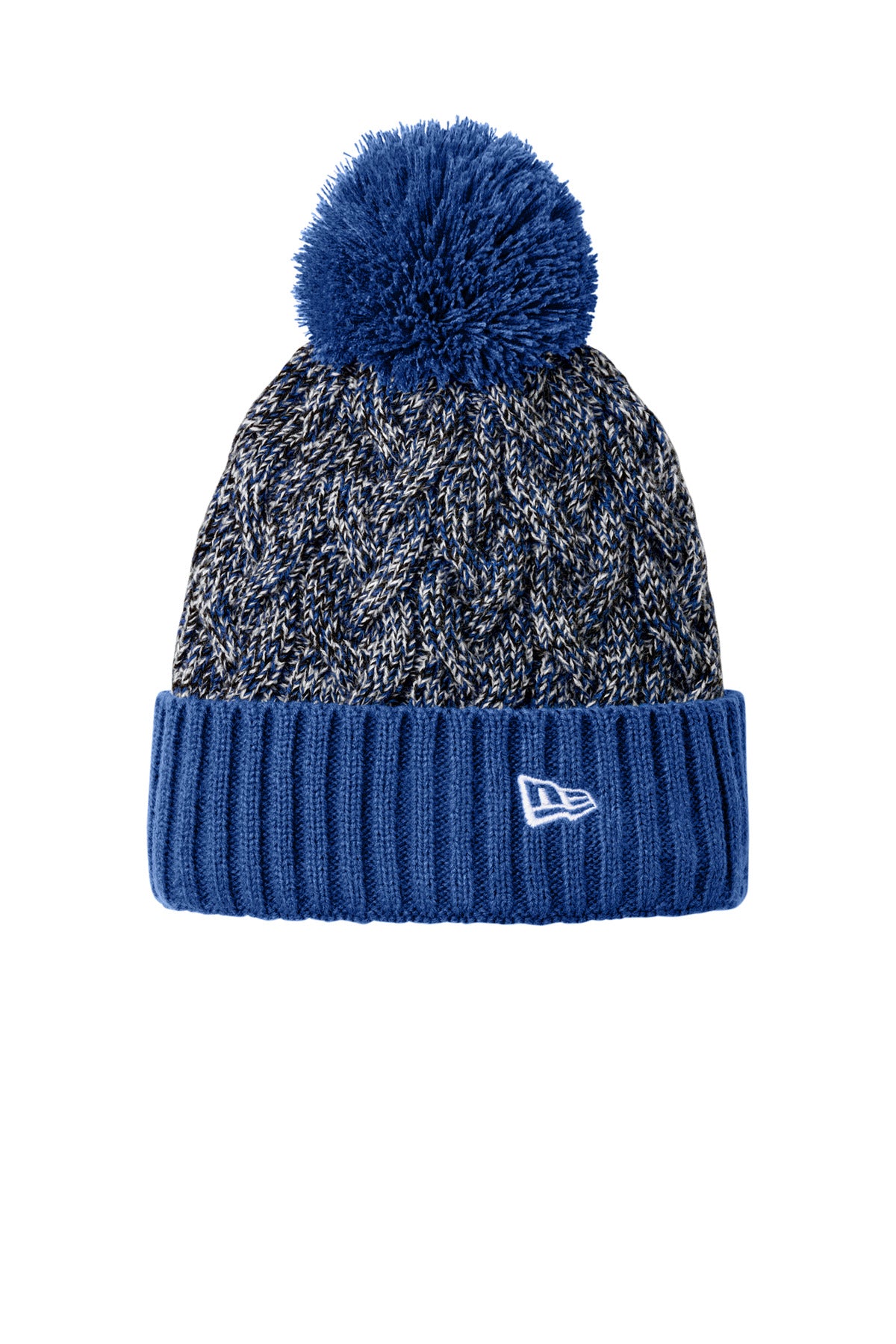 New Era Marled Knit Pom Beanie NE910 in Royal/ Black/ White