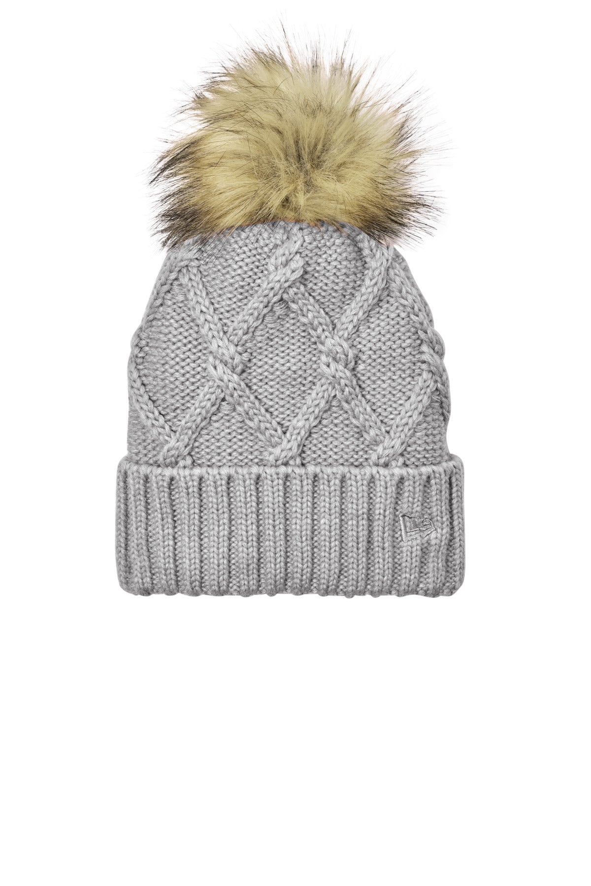 New Era Faux Fur Pom Beanie NE911 in Heather Grey