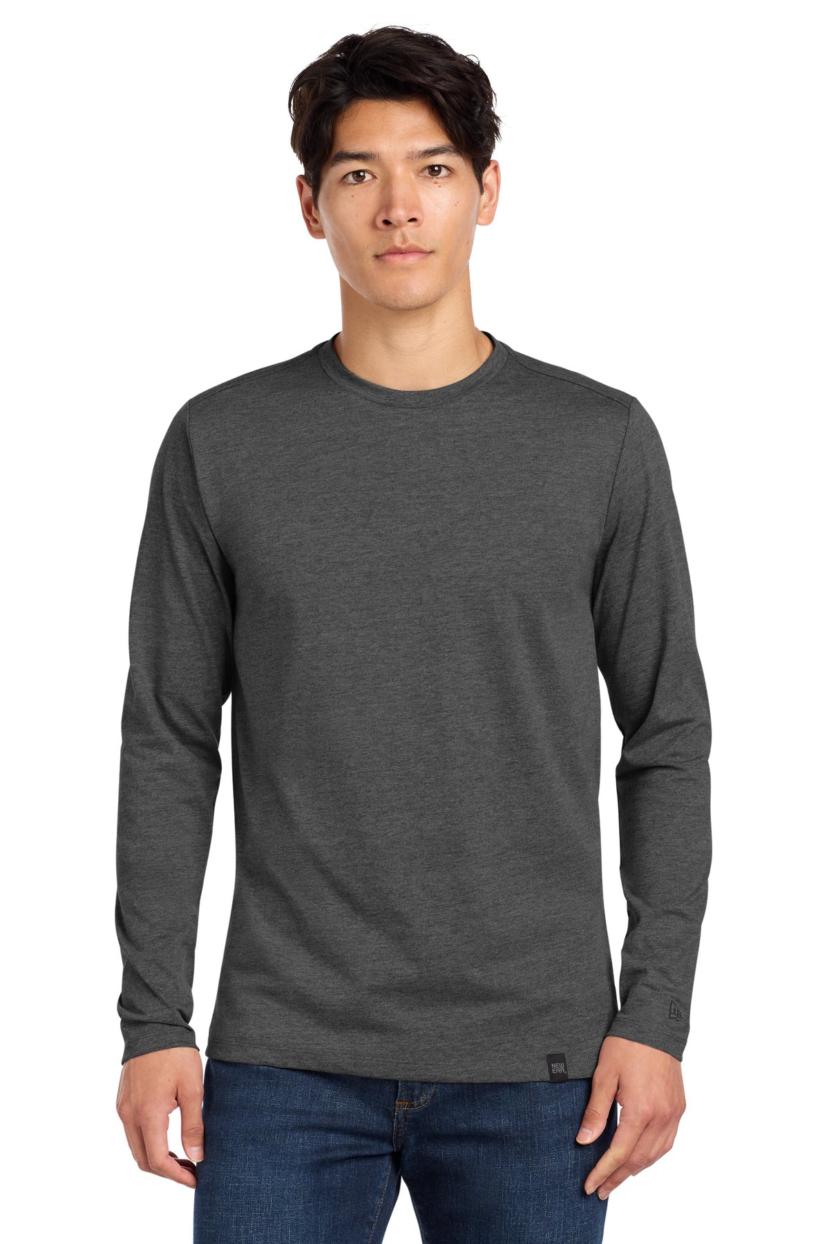 New Era  Heritage Blend Long Sleeve Crew Tee. NEA102 in Black Heather