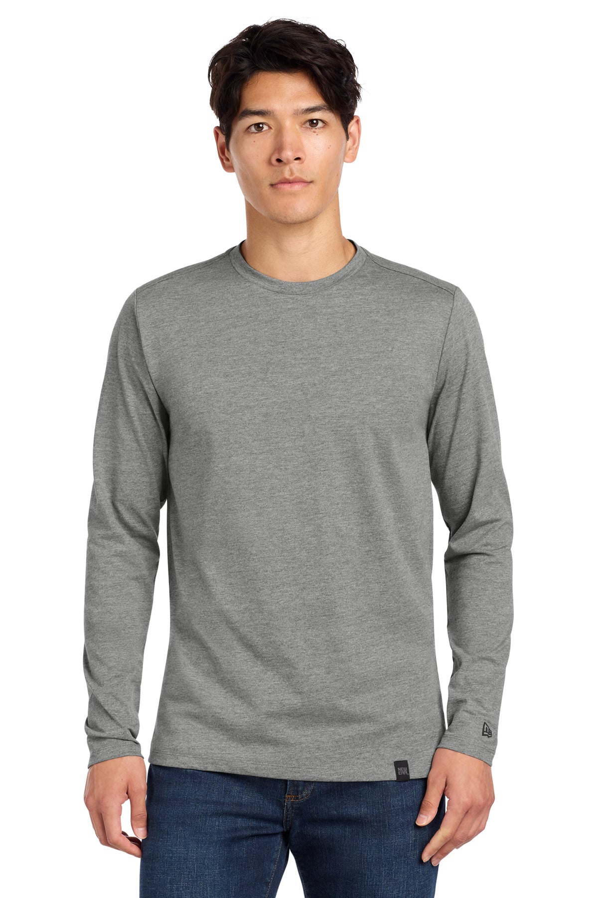 New Era  Heritage Blend Long Sleeve Crew Tee. NEA102 in Shadow Grey Heather