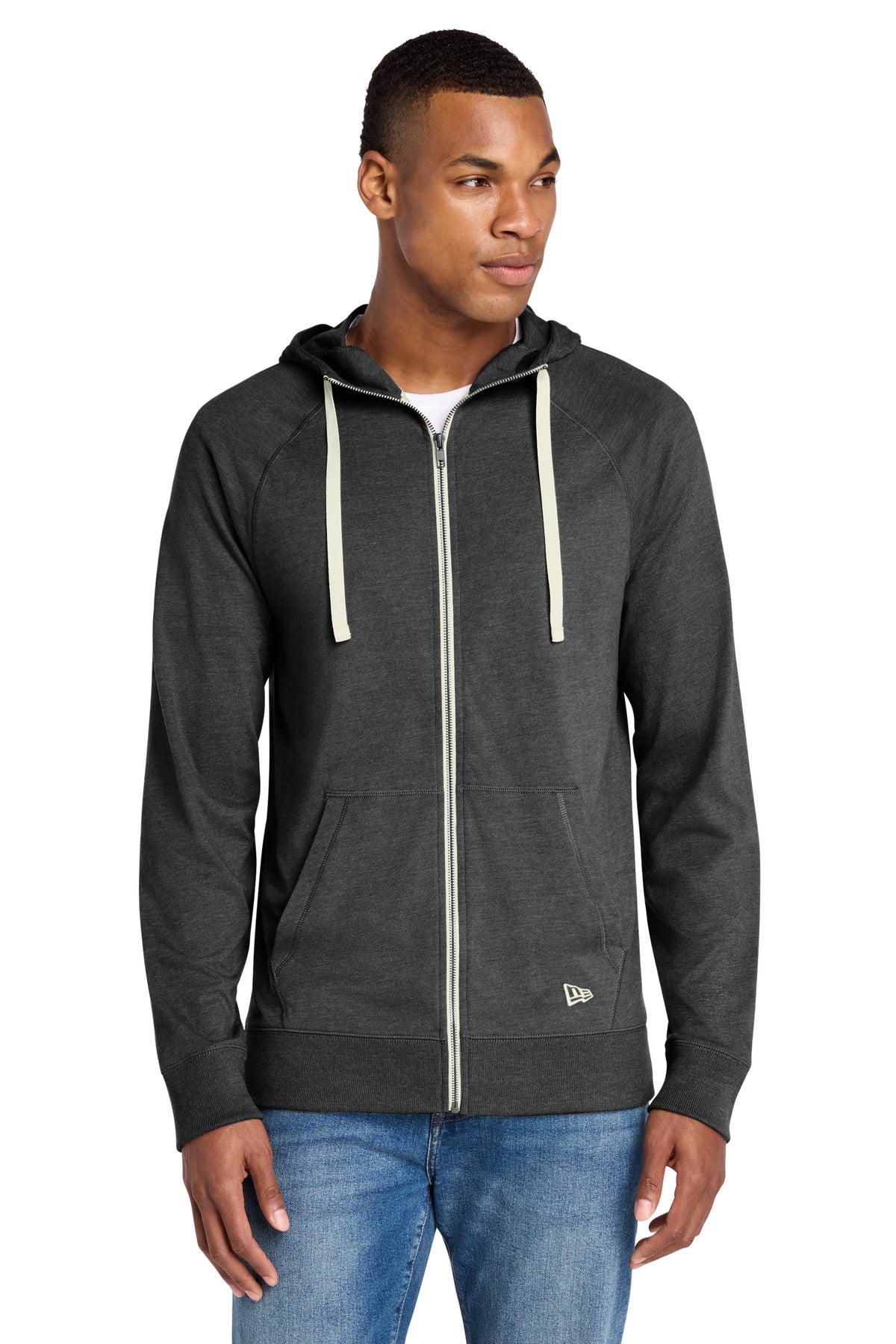New Era  Sueded Cotton Blend Full-Zip Hoodie. NEA122 in Black Heather