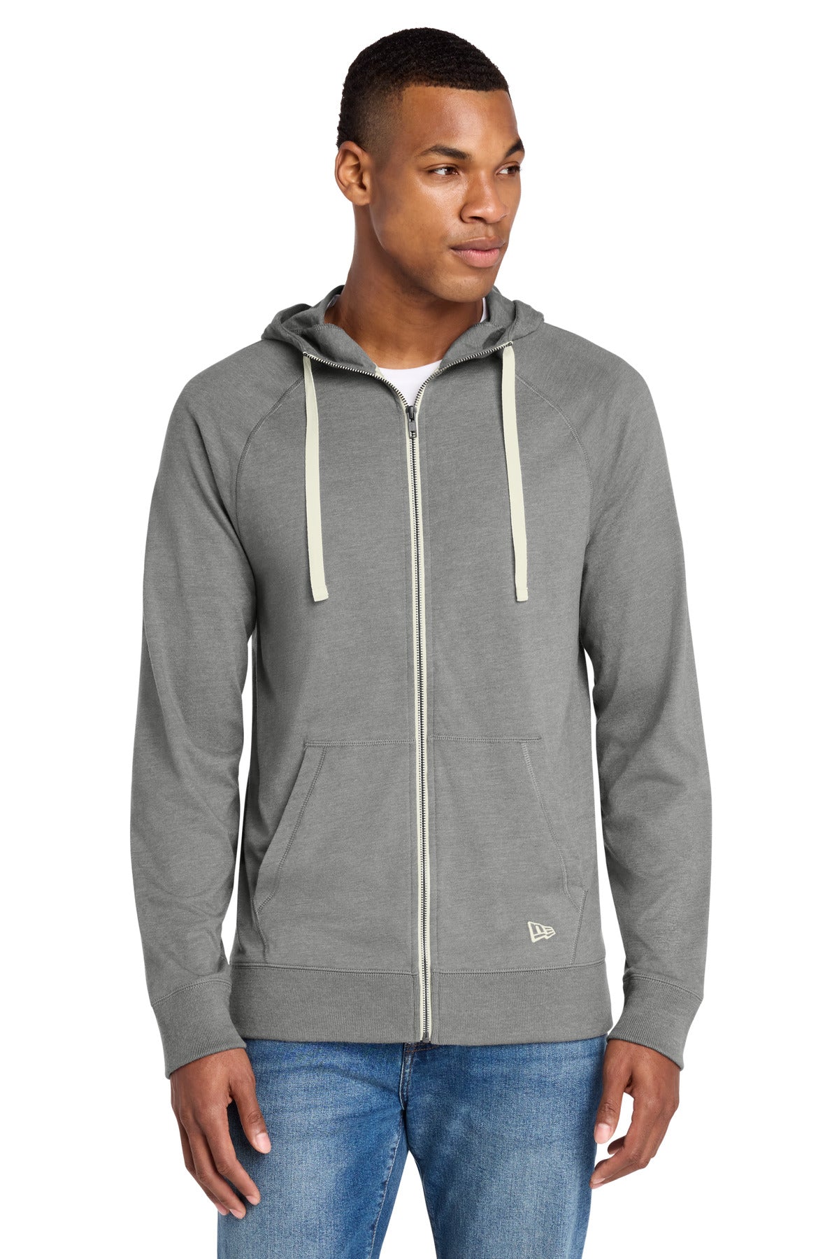 New Era  Sueded Cotton Blend Full-Zip Hoodie. NEA122 in Shadow Grey Heather