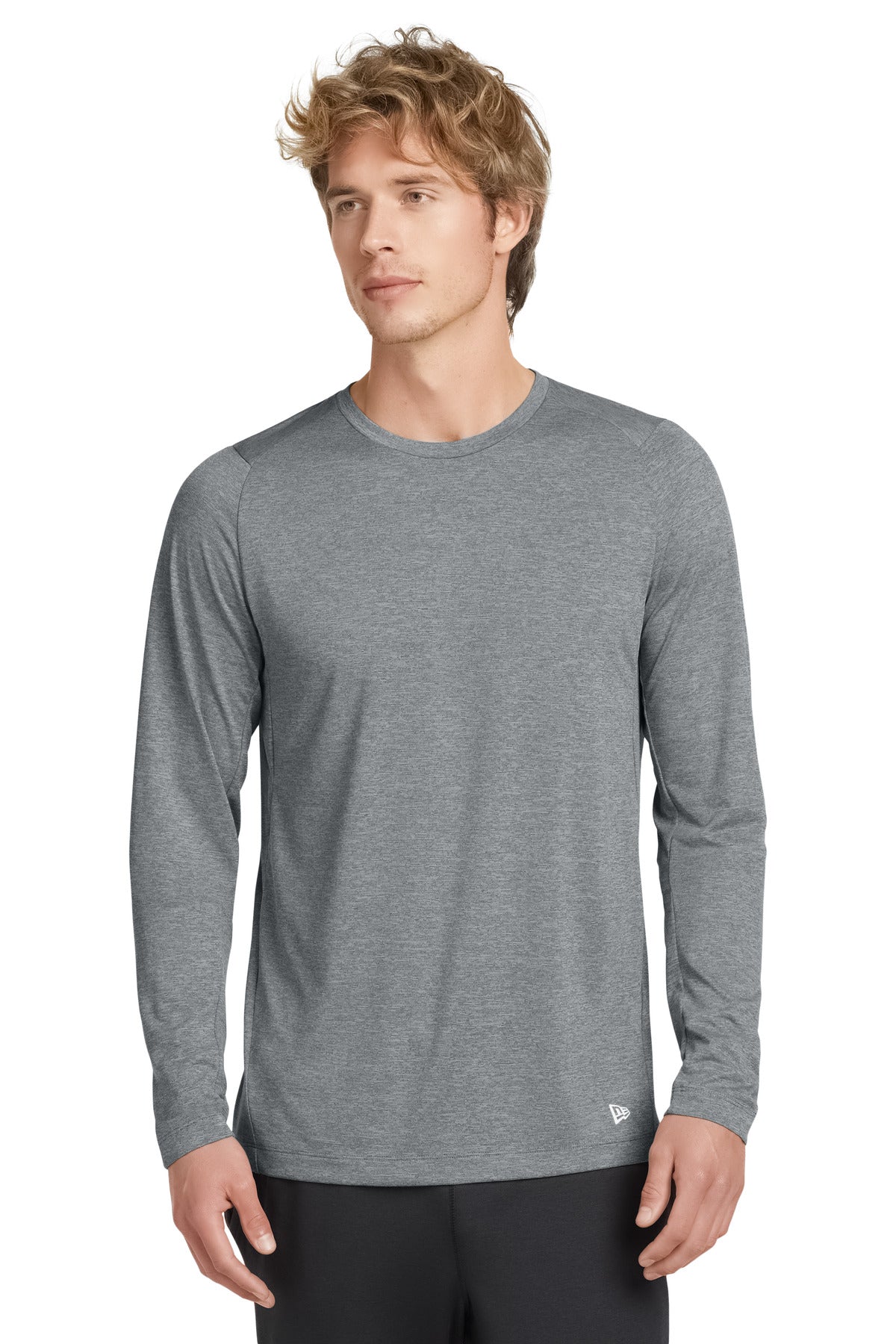 New Era  Series Performance Long Sleeve Crew Tee. NEA201 in Rainstorm Grey