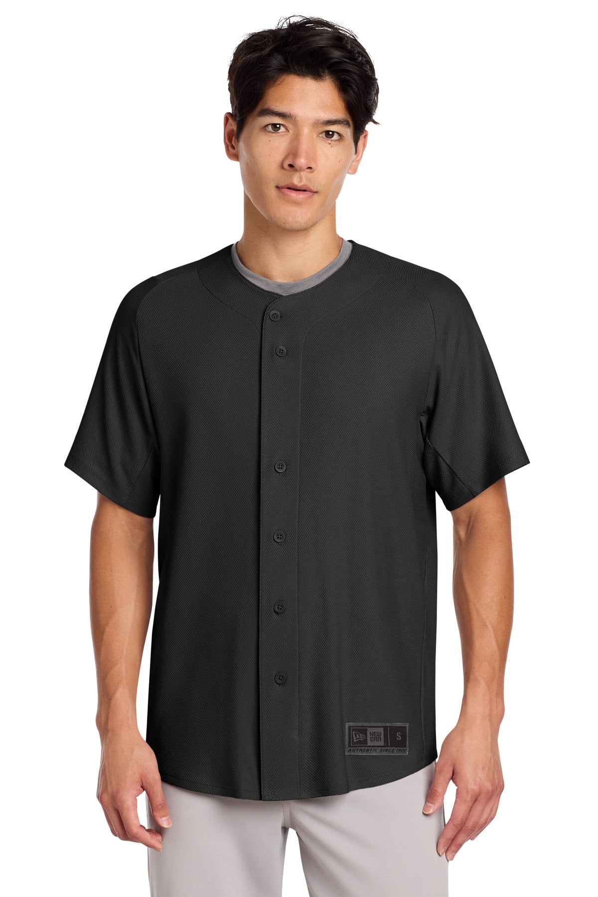 New Era  Diamond Era Full-Button Jersey. NEA220 in Black