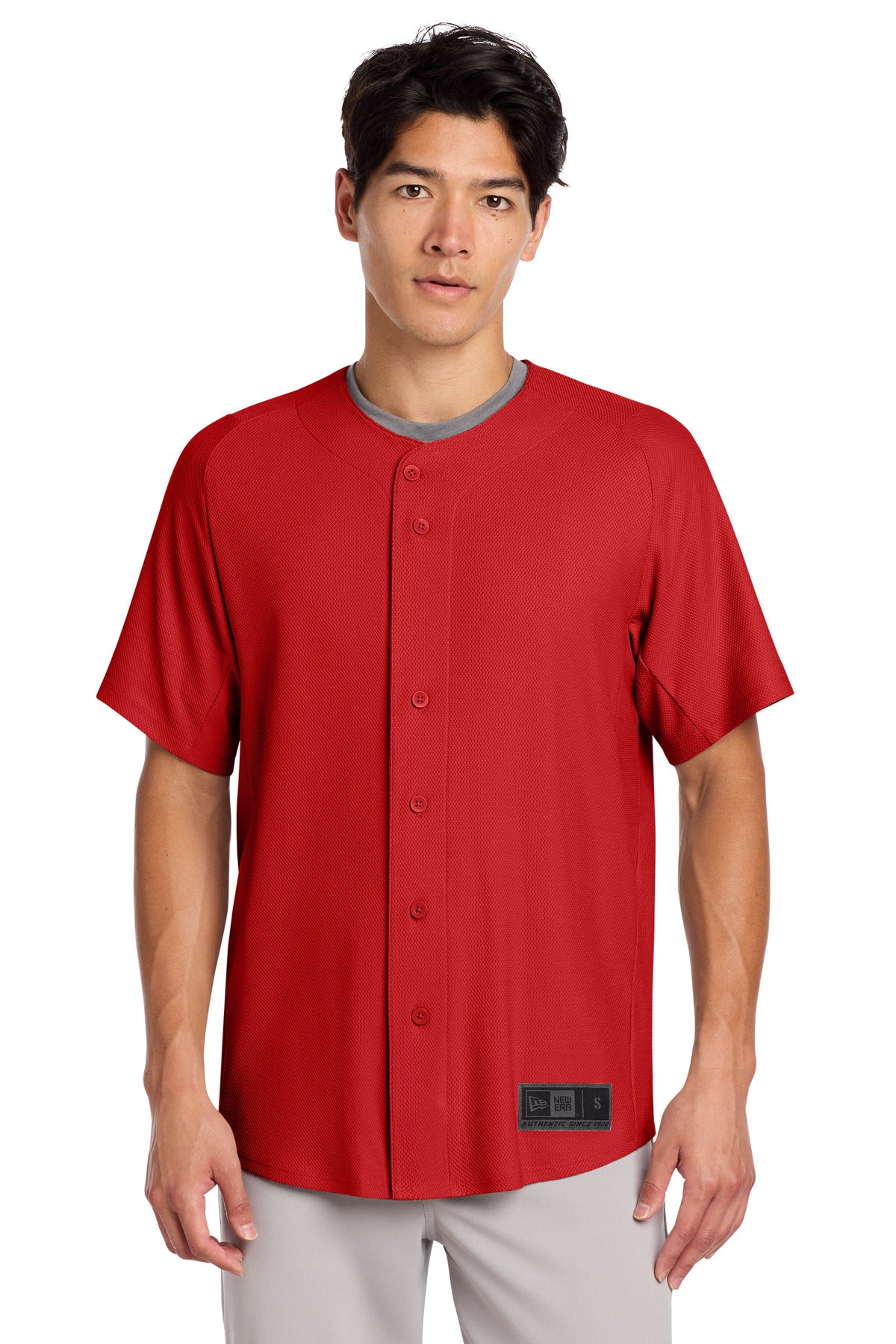 New Era  Diamond Era Full-Button Jersey. NEA220 in Scarlet