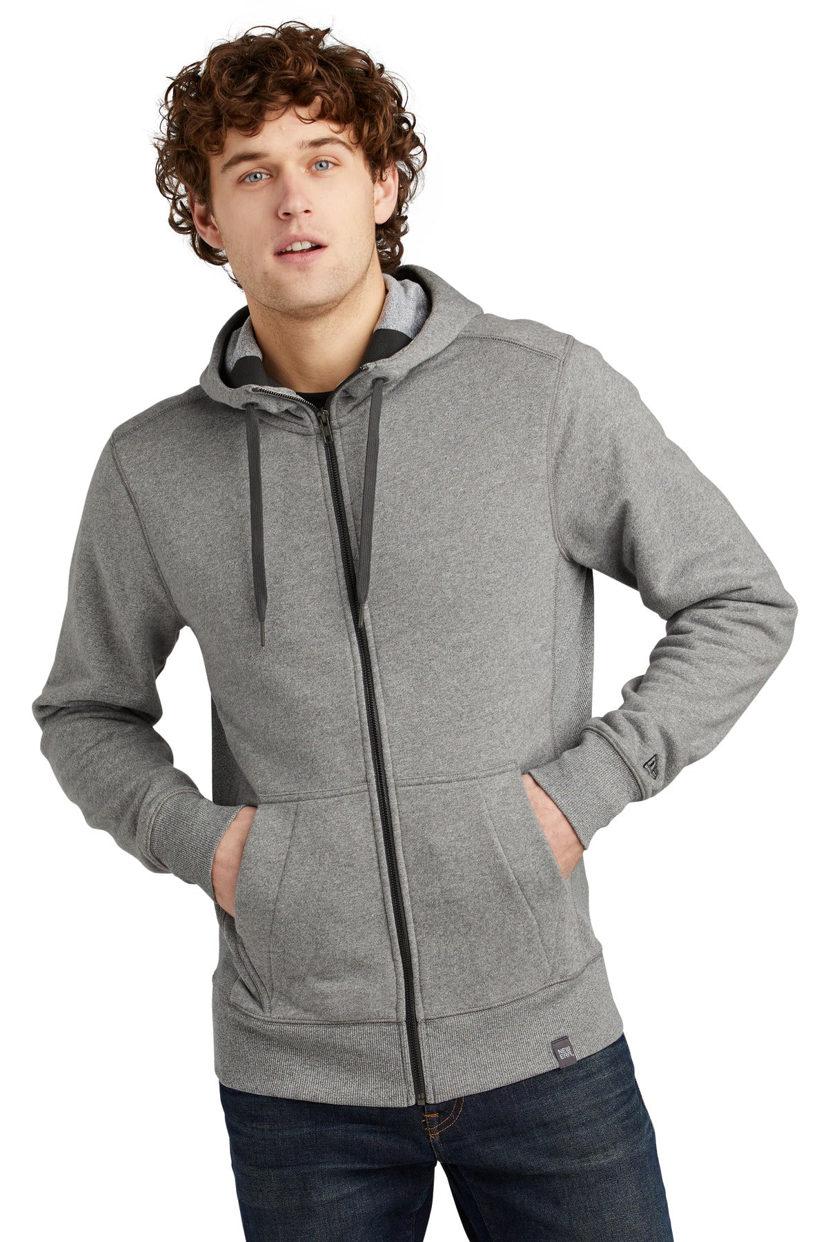 New Era  French Terry Full-Zip Hoodie. NEA502 in Light Graphite Twist