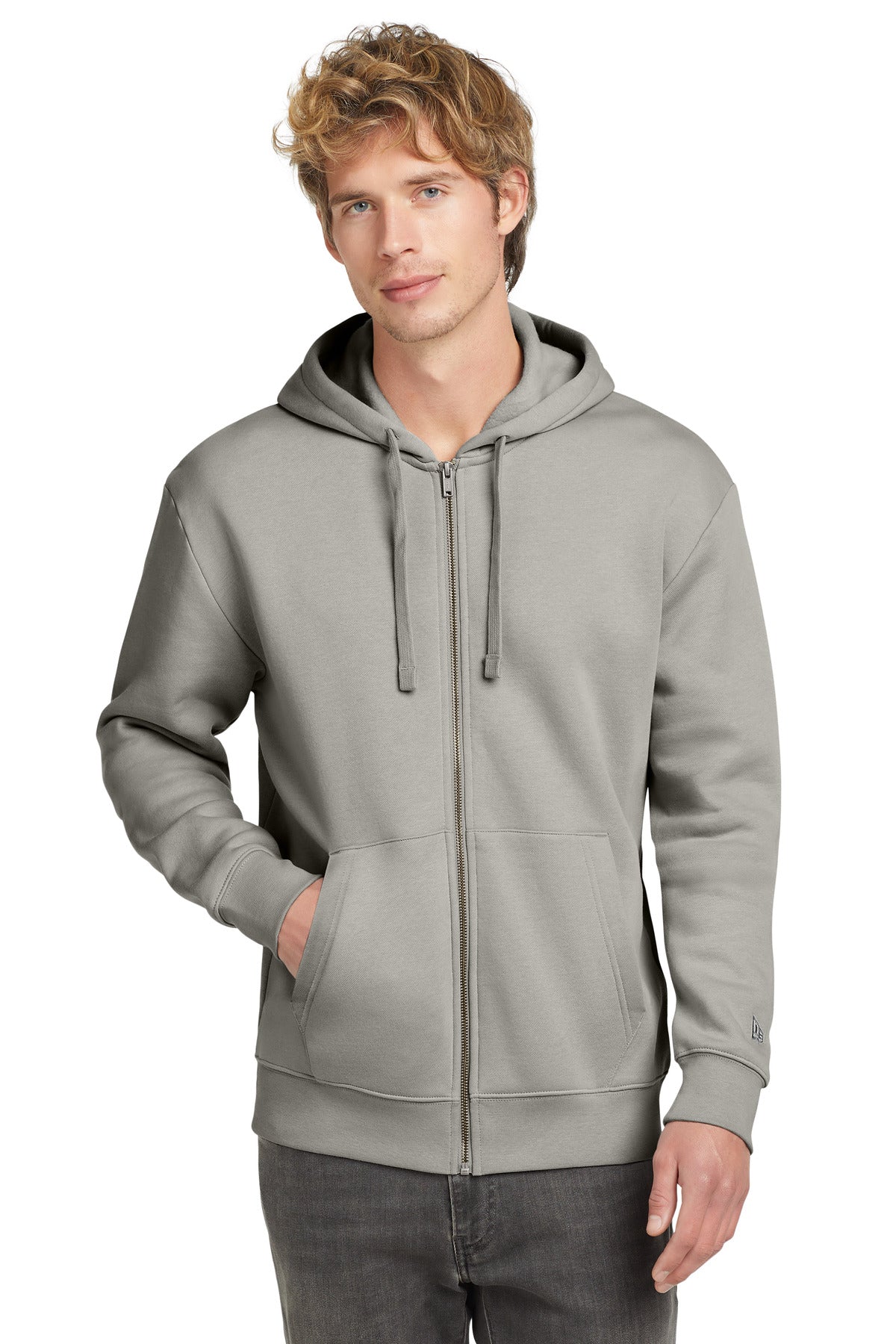 New Era Heritage Fleece Full-Zip Hoodie NEA526 in Rainstorm Grey