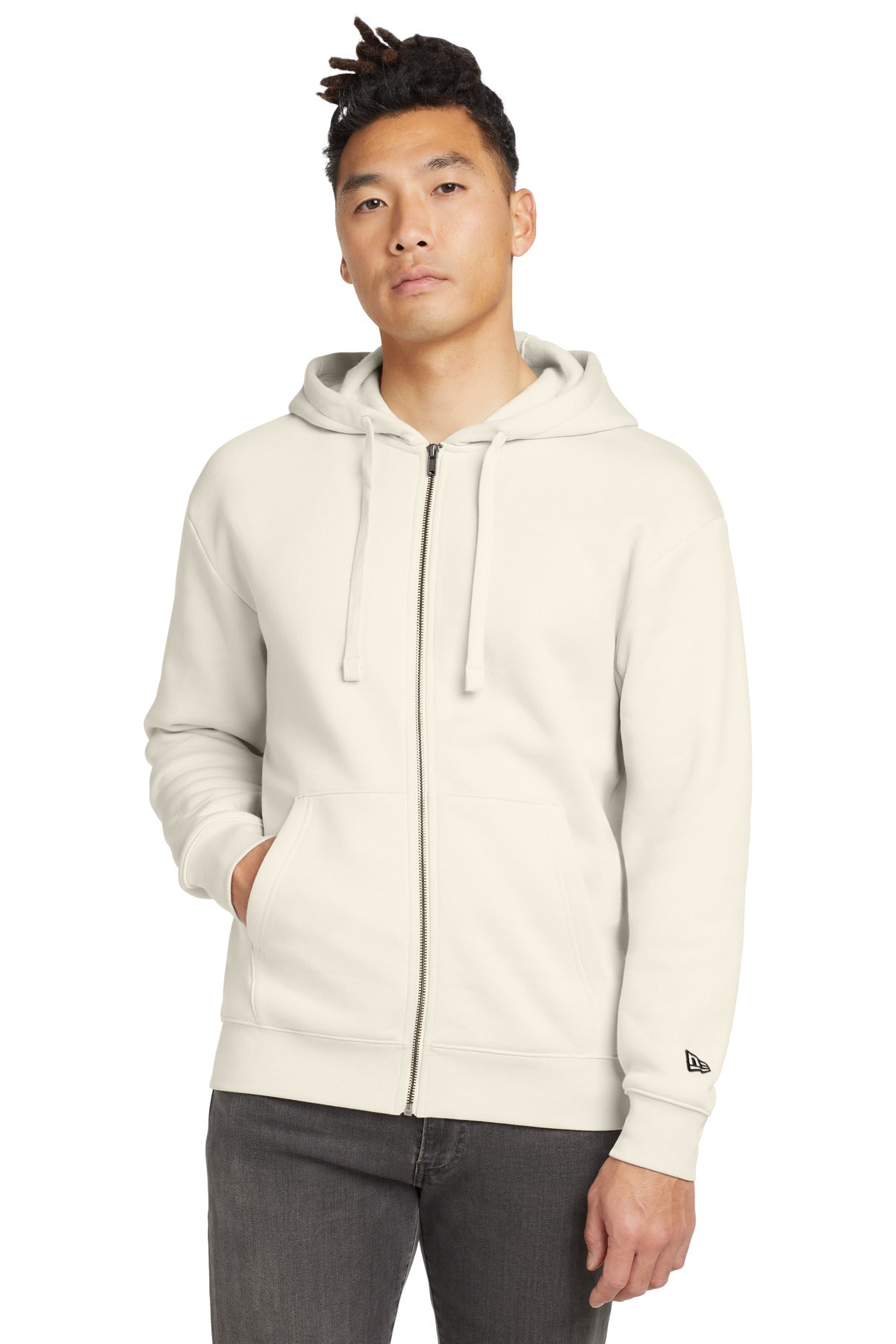 New Era Heritage Fleece Full-Zip Hoodie NEA526 in Soft Beige